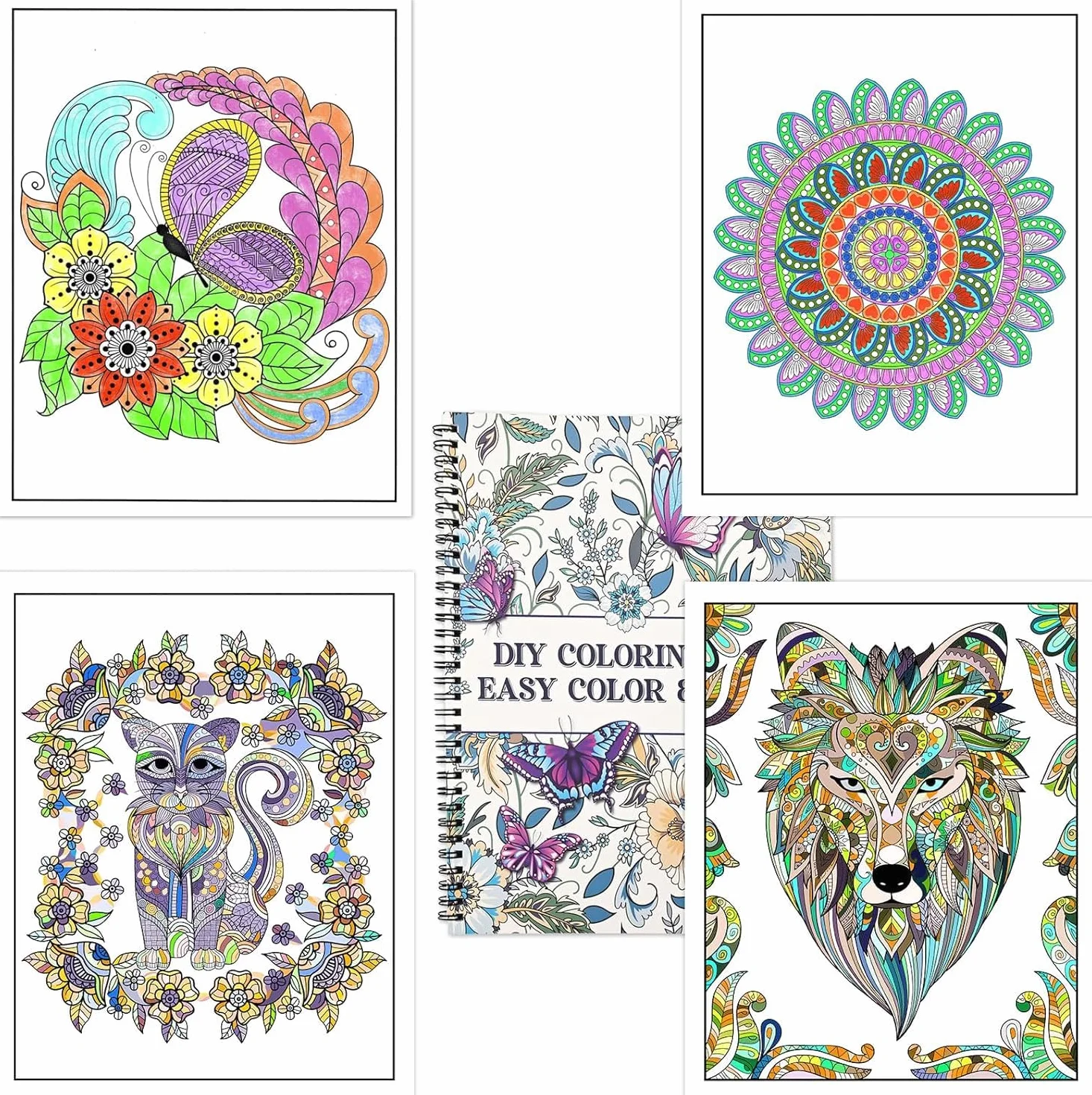 Set di Libri da Colorare per Adulti con 36 Pennarelli, Mandala Fiori Animali, Rilassamento Antistress