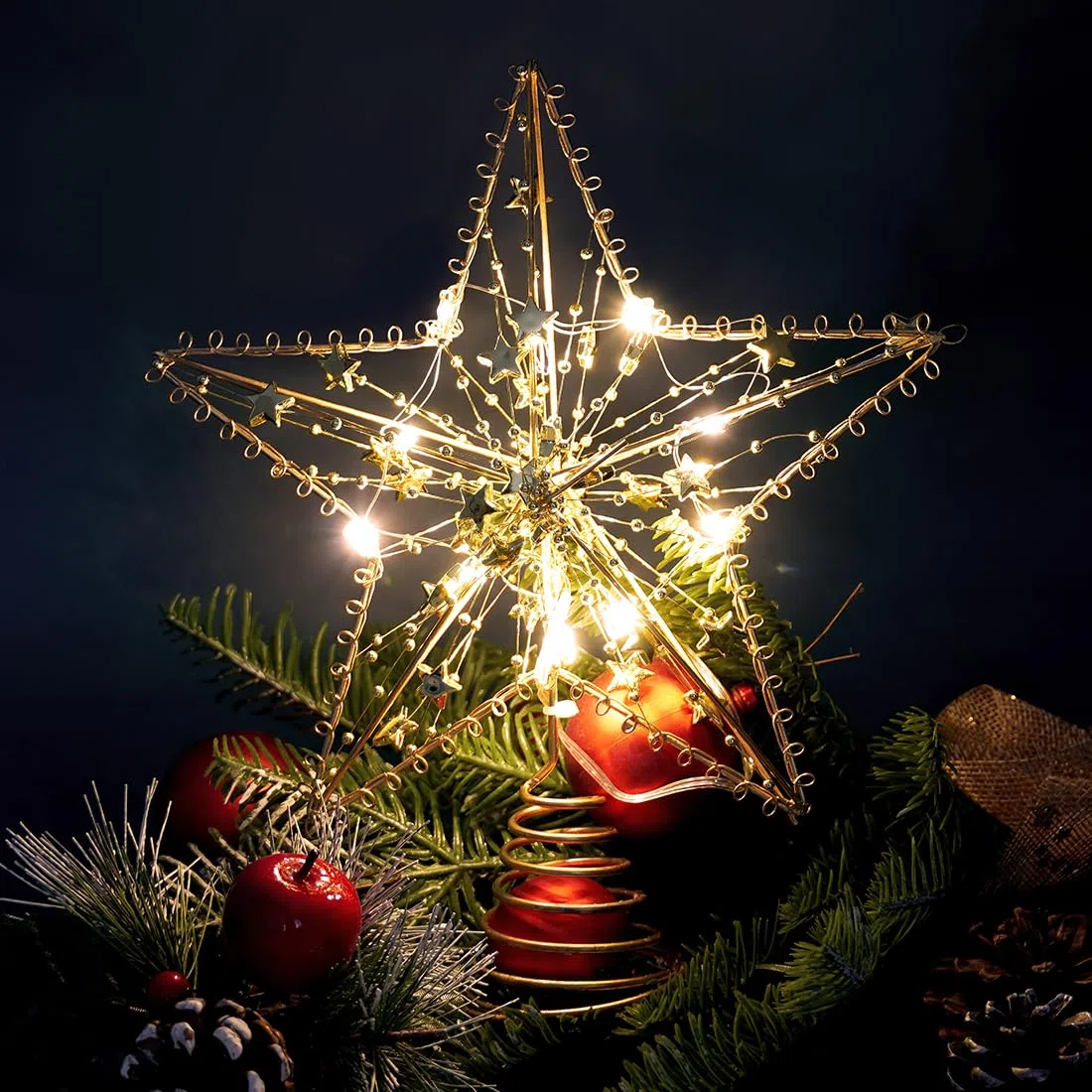 Sprinlot Stella per Albero di Natale Oro, 20 x 25 cm Puntale per Albero di Natale, Stella Oro Albero Luminosa, Cresta d'Oro dell'Albero, Decoration Tree Topper Christmas
