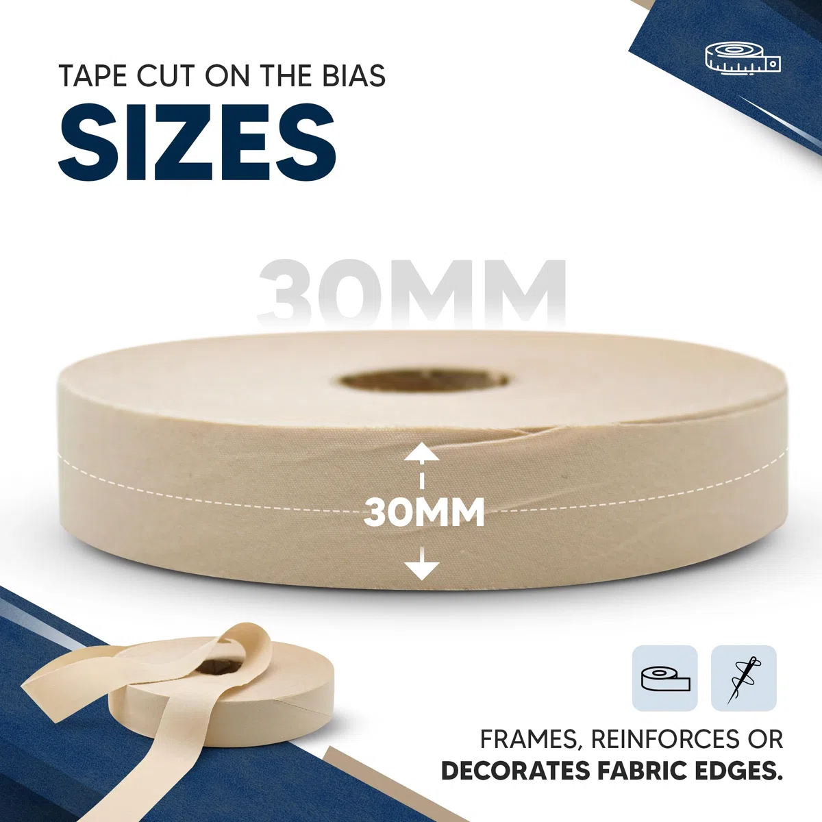 DOJA Barcelona | Nastri in Sbieco per Cucito | Rotolo di Sbieco 100m | Larghezza 30 mm | Nastro per Bordare in Poliestere | Nastro Sbieco Beige | Fettuccia Sbieco | Nastro Spina di Pesce Merceria