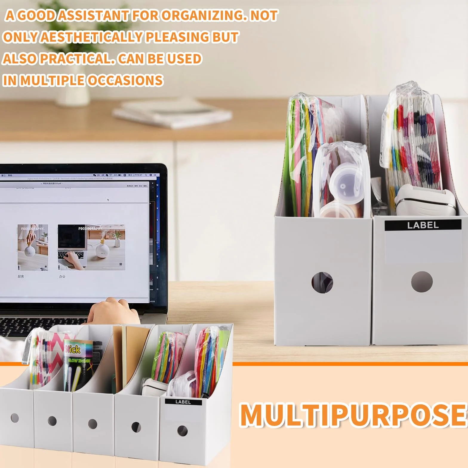 Portariviste in Carta Kraft, 10 Pezzi Cartella File Stile Semplice Riempimento Rack Box Paperwork Organizer Portapenne Desktop Stationery per ufficio,facile conservazione (Bianco)