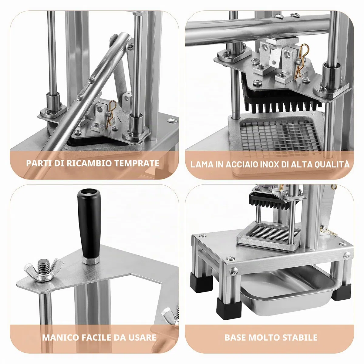 Commerciale French Fry Cutter con 3 lame di ricambio, 1/2",1/4" e 3/8" lama semplice tritatubi limone affettatrice patate patatine fritte con manico allungato