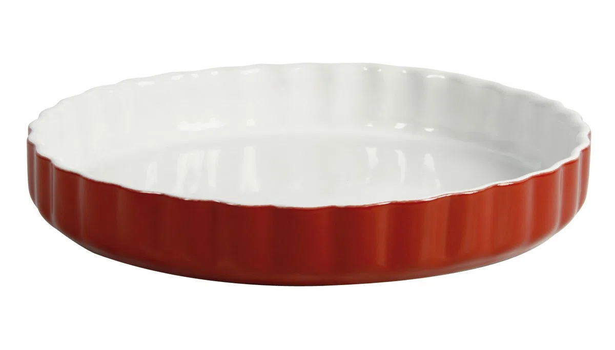 Crealys 512735 - Pirofila in Ceramica per Torta Bassa, 28 cm, Colore Rosso Lampone
