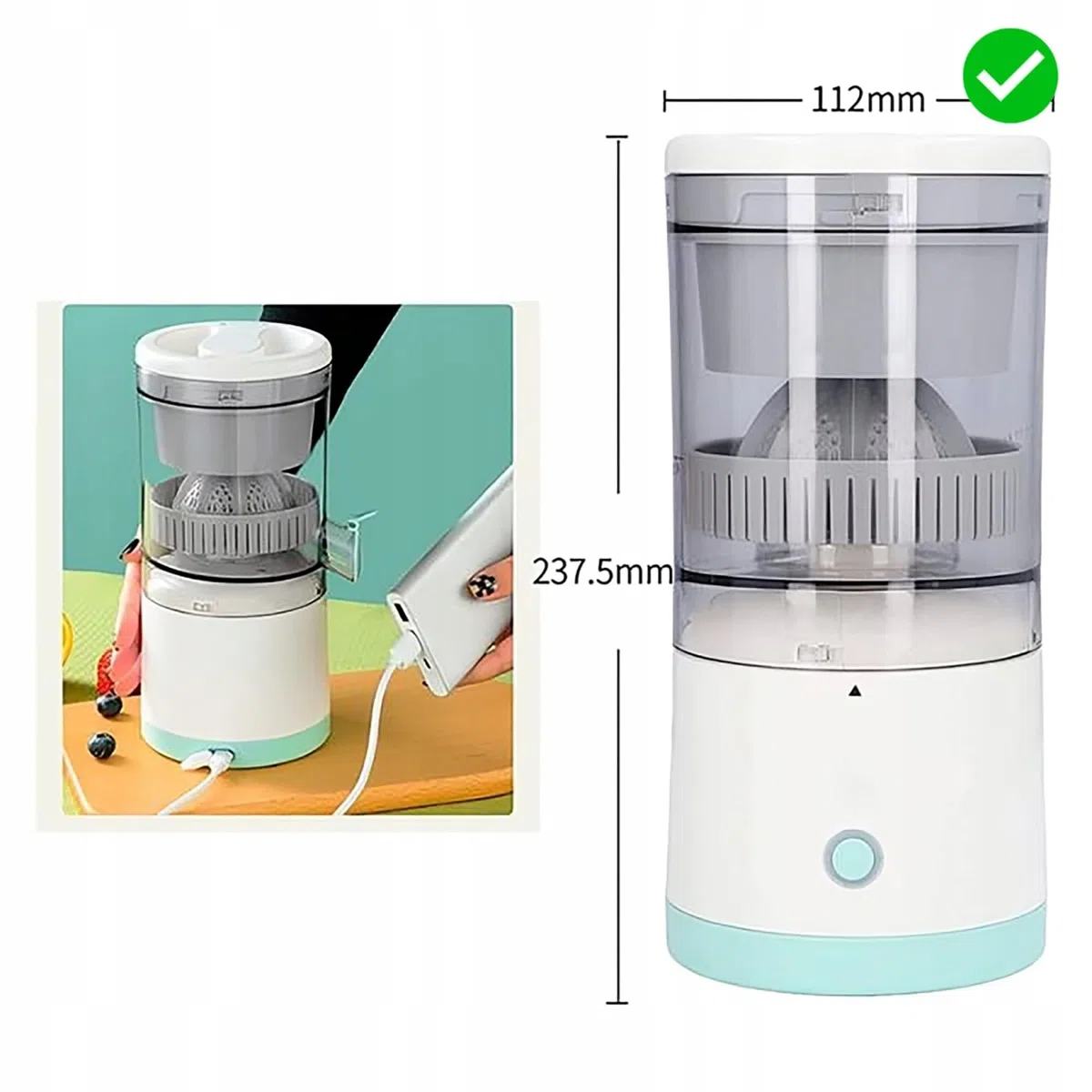 Spremiagrumi per frutta e verdura, compatto, 45 W, facile da pulire, 400 ml, per angurie, pompelmi, mele, alimentazione USB, portatile ed efficiente, ABS, alta velocità