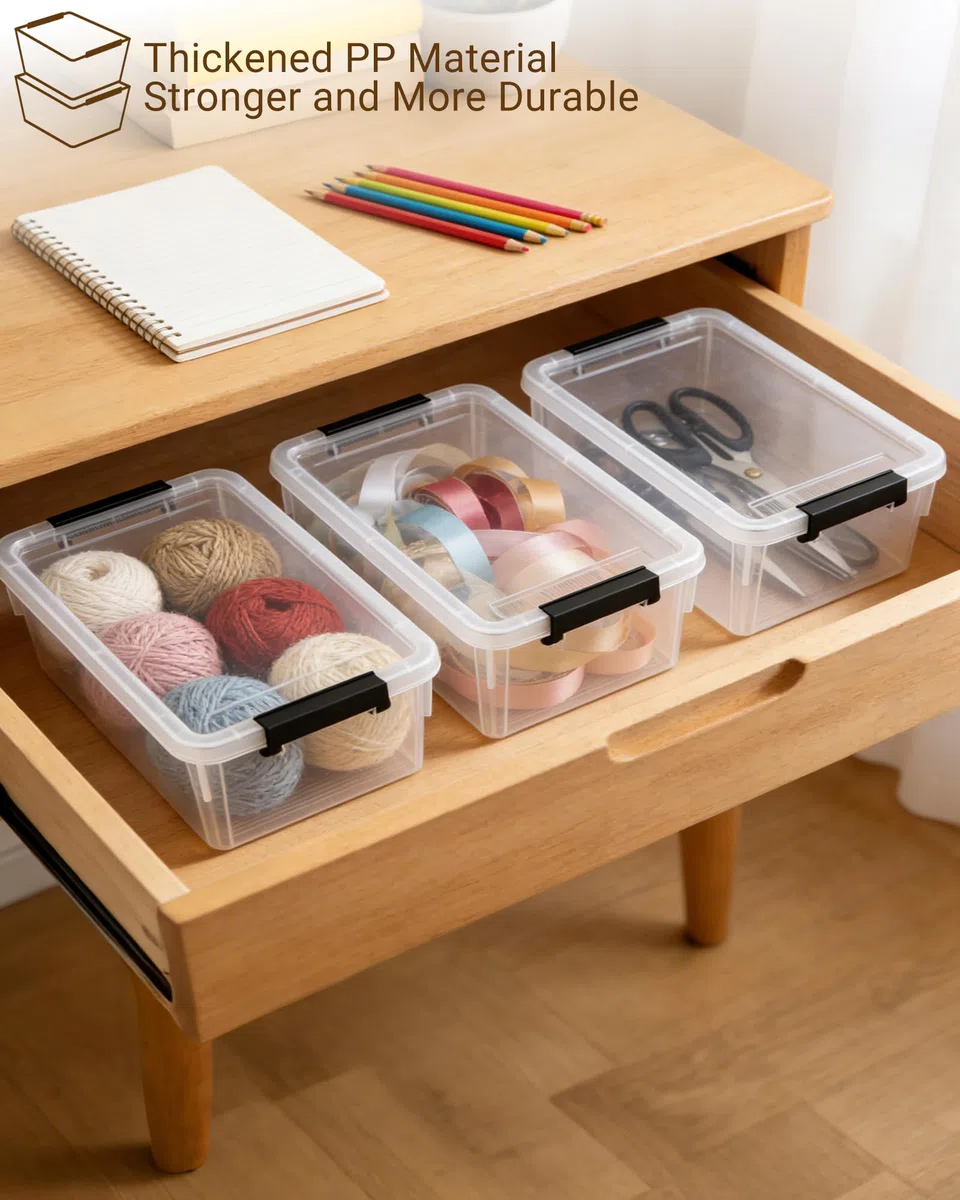 Set di 6 contenitori da 1,25 l con coperchio piccolo, impilabili, piccoli contenitori da 17,7 x 13 x 8,2 cm, scatola di plastica trasparente, per cancelleria, materiale fai da te, accessori