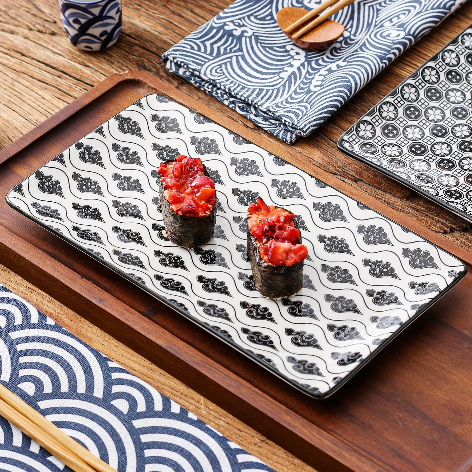 vancasso Haruka Piatti da Portata Rettangolari, 26,8 cm - Servizio Piatti Giapponese per Sushi in Porcellana, Piatti da Portata per Dessert, Antipasti, Sushi e Insalata, Set di Piatti da 4