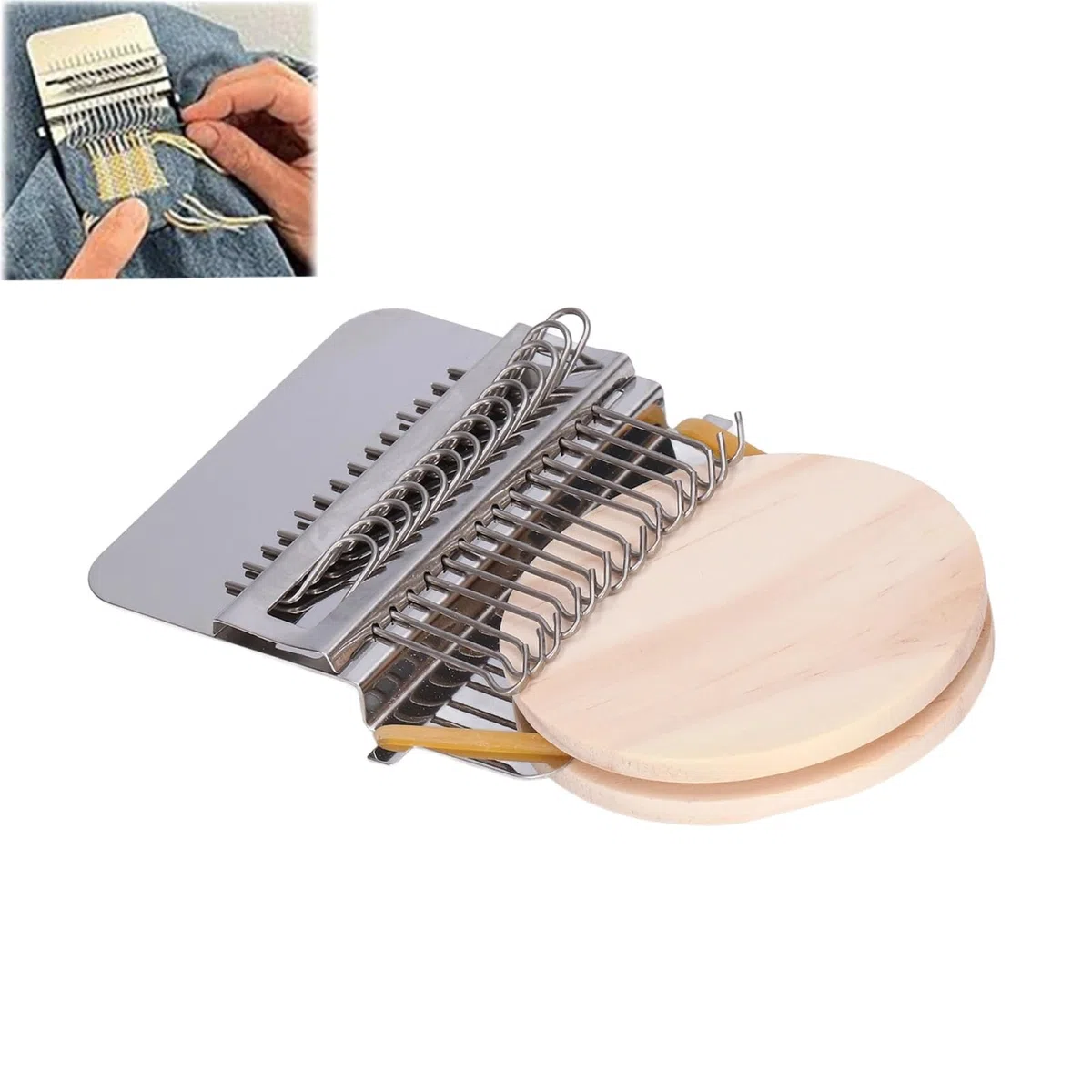 Mini telaio rammendo, strumento intreccio portatile per tessitura, macchina maglieria veloce, 14 hooks acciaio inossidabile, per riparazione vestiti, cappelli, borse, jeans, calzini, arti manuali
