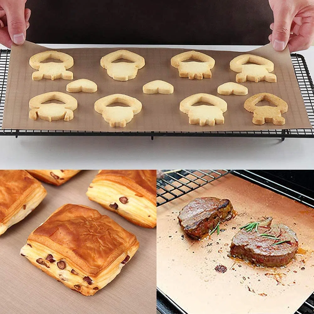 MEISO 5 Pezzi Fogli Teflon, Carta da Forno Riutilizzabile, Fogli di Teflon PTFE, per Forno Pressa a Caldo Antiaderente 40 x 60 cm Tappetino Artigianale Resistente al Calore