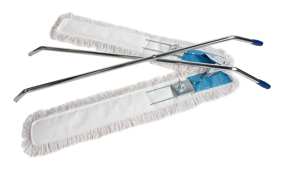 Kit scopa a forbice professionale completa con manico, pattini a forbice e 2 frange cm 100 per i pattini