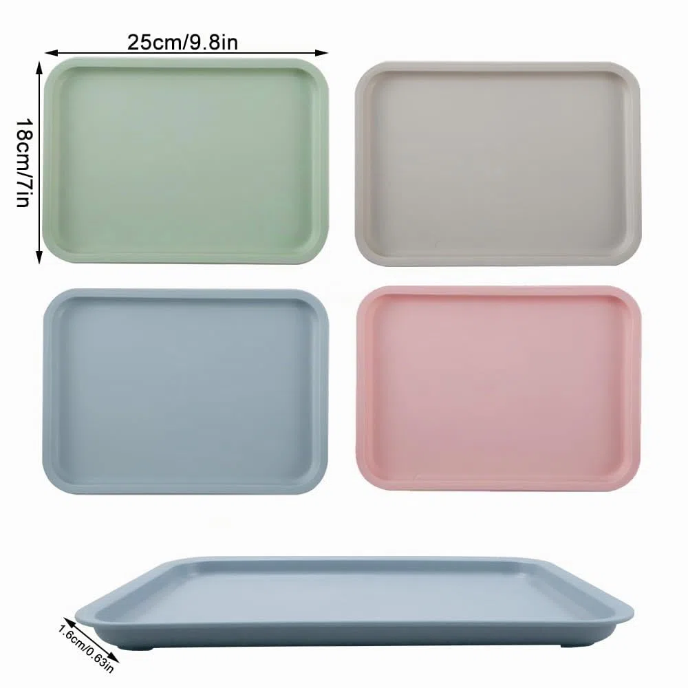 4 Vassoi Piccolo,Riutilizzabile Vassoio Plastica 24.5 x 17.5 cm,4 Colori Adatti per Ristoranti, Snack,Frutta,Dessert,Tè o Caffè