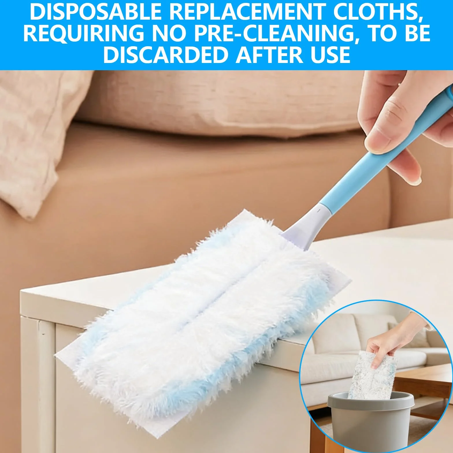 52 Pezzi Ricariche Duster, Compatibile con Swiffer & Altri Piumini, Panni in Microfibra, 50 Panni, 2 Manici, per Pulire Polvere, Peli di Animali e Sporco (Blu)