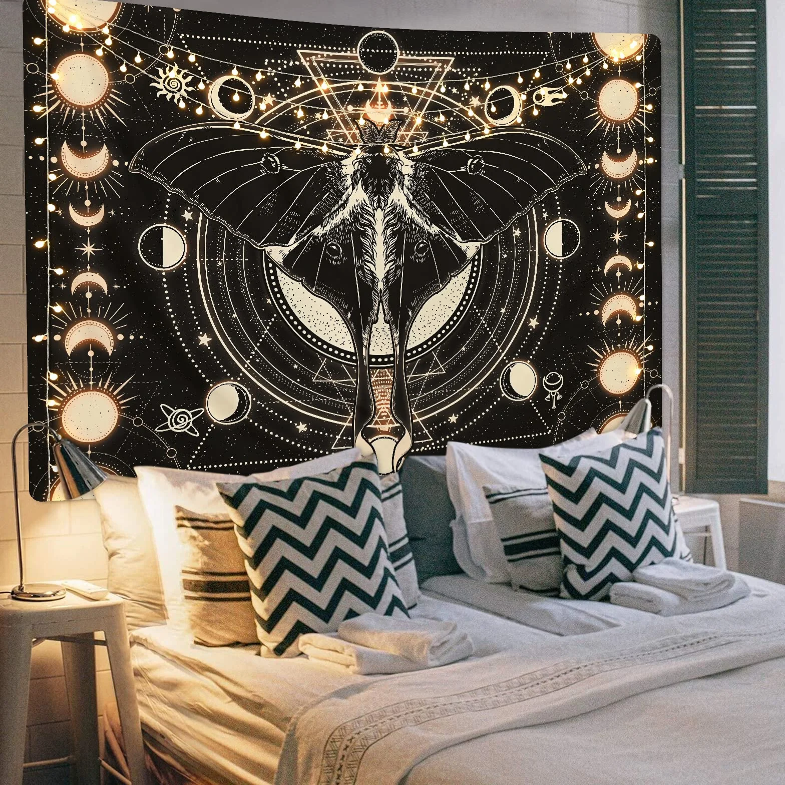 Yrendenge Falena arazzo da parete nero – arazzo con oroscopo naturale – decorativo per camera da letto – 210 x 150 cm