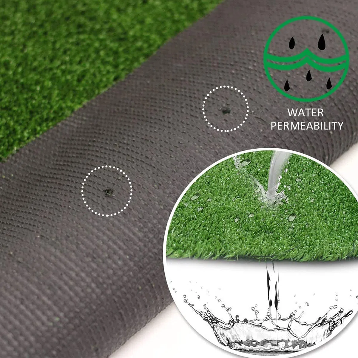 Erba artificiale 1 x 3 m/2 x 3 m, rotolo di erba artificiale non sbiadisce, tappeto erboso finto per esterni, tappeto erboso verde scuro con fori di drenaggio, erba finta ad alta densità per cortile,