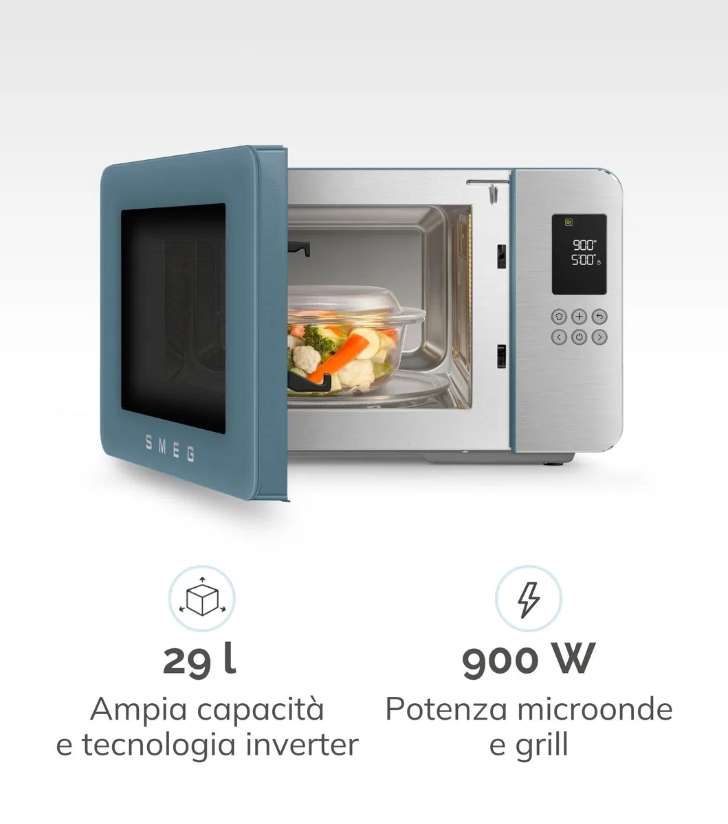 Smeg, Forno a Microonde con Grill MOC01SBMEU, 4 Funzioni e 18 Programmi Automatici, Tecnologia Inverter, Sistema di Chiusura Soft Close, Accessorio Griglia Incluso, 1900 W, Blu Tempesta Opaco