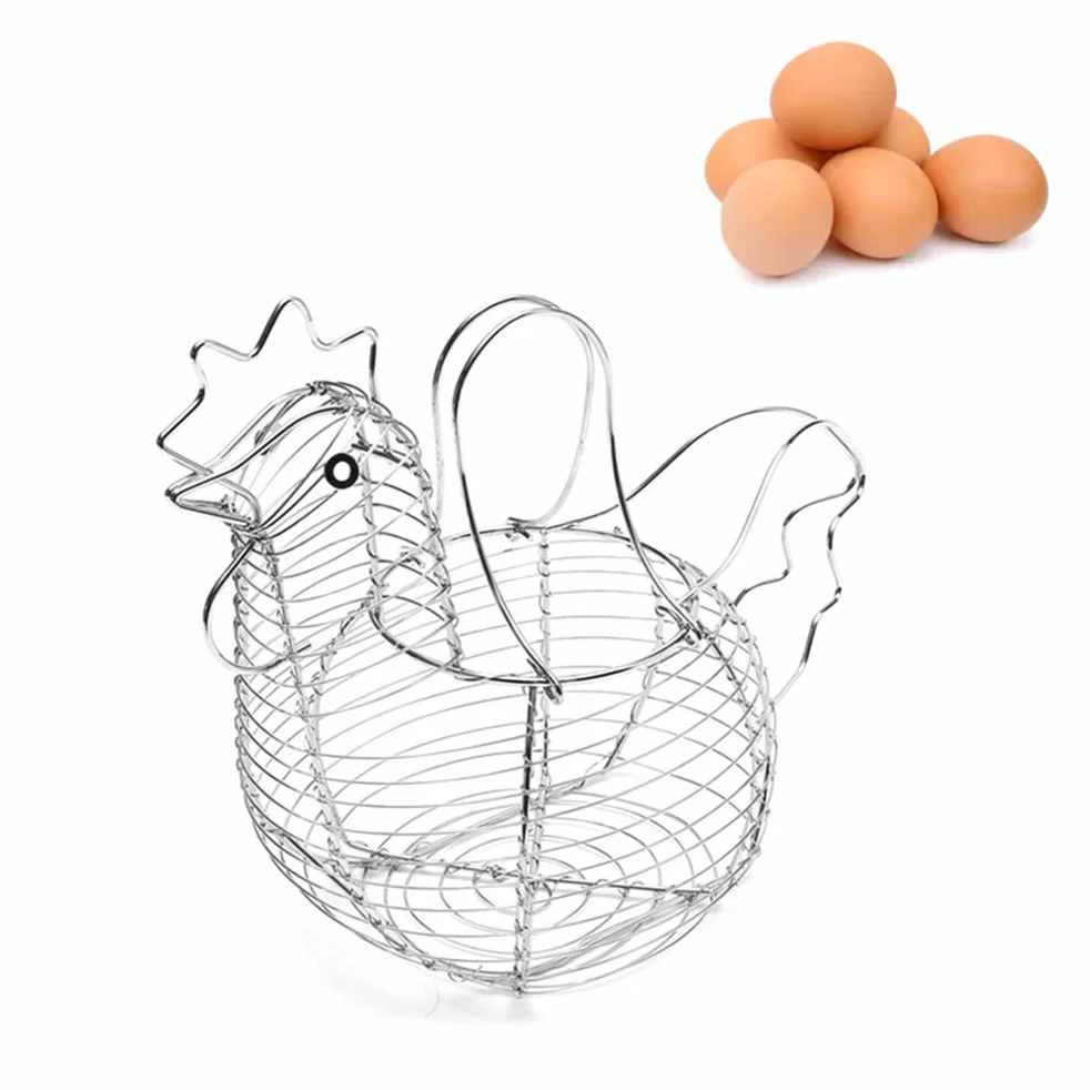 Cesto per Uova a Forma di Pollo, Cesto per Frutta in Filo Metallico, Arredamento Rustico, Cesto per Pollo, Portauova per la Conservazione della Frutta della Domestica (Come mostrato)