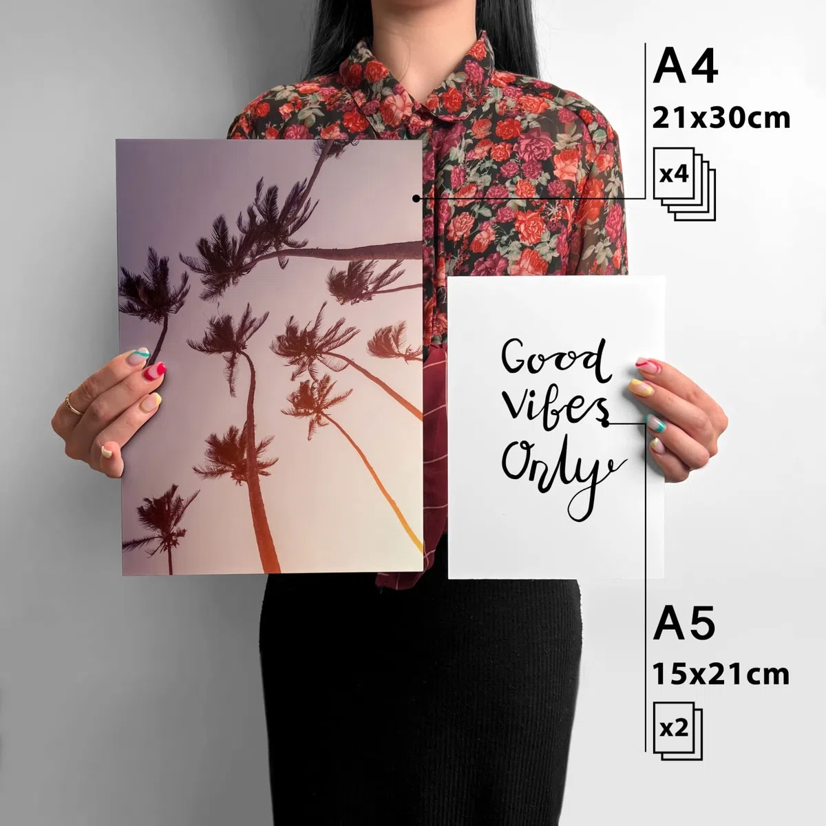 AREDE Set di 6 Stampe da Parete Quadri Moderni Decorazioni da Muro per Casa Soggiorno Camera da Letto e Cucina ''Rosa Tramonto ''| 4 x A4 (21x30cm) + 2 x A5 (15x21cm) | senza Cornici