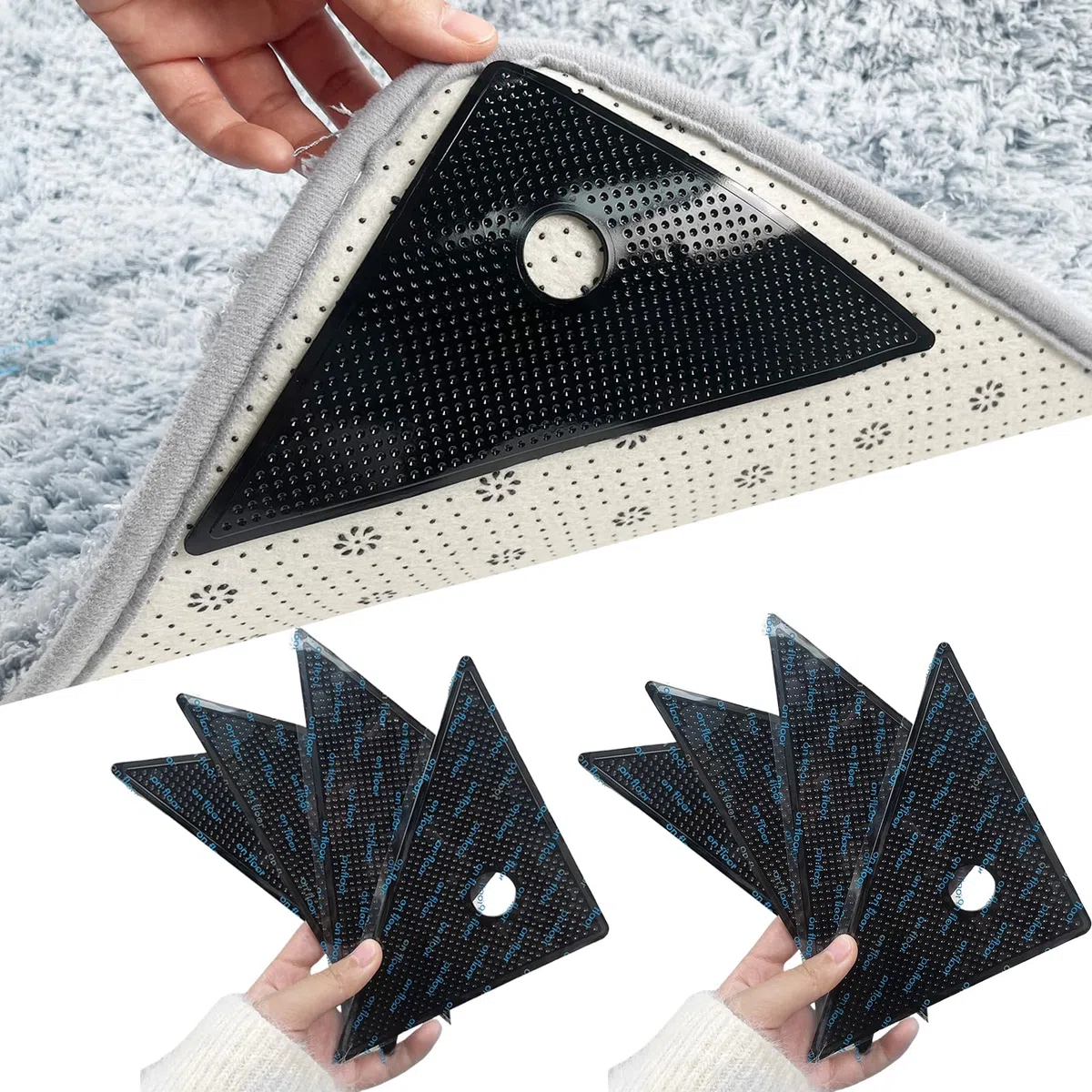 Ysnzaq per Tappeti 8 Pezzi Tappeto Gripper, Antiscivolo e Riutilizzabili Tappeto Gripper lavabili per tappeti Tappetino Antiscivolo Ideale ai rug Grippers per Il Bagno della Cucina-8 Pieces Black