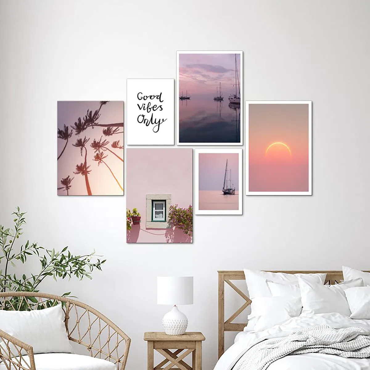 AREDE Set di 6 Stampe da Parete Quadri Moderni Decorazioni da Muro per Casa Soggiorno Camera da Letto e Cucina ''Rosa Tramonto ''| 4 x A4 (21x30cm) + 2 x A5 (15x21cm) | senza Cornici