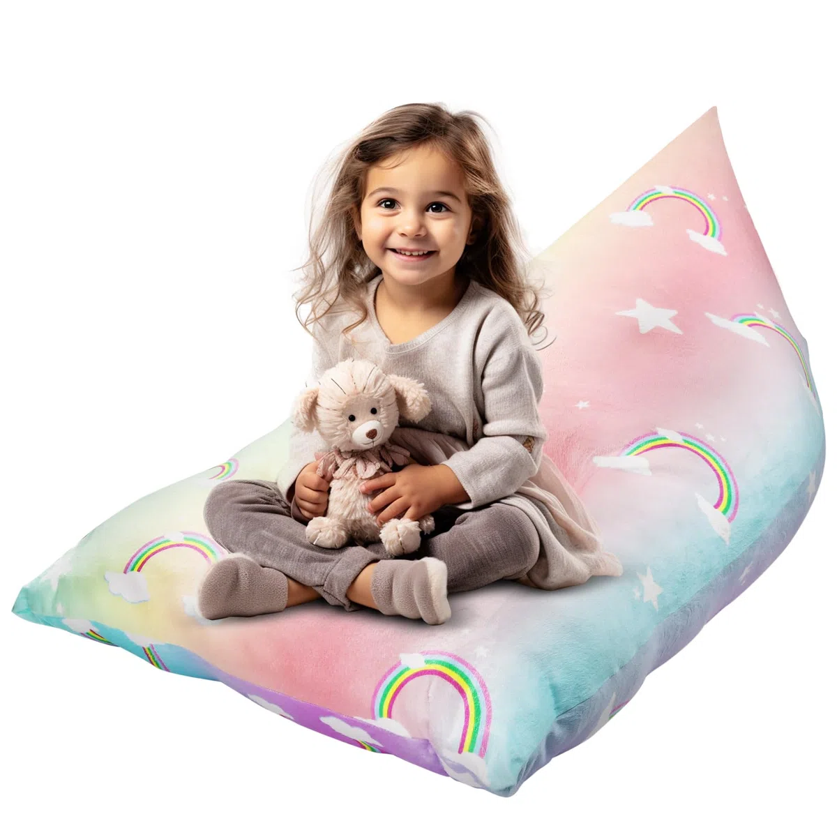 Sacchetti di fagioli per riporre giocattoli di peluche con animali di peluche Coprisedili per sedie pieghevoli morbidi per bambini Bambini di Grande Capacità Arcobaleno