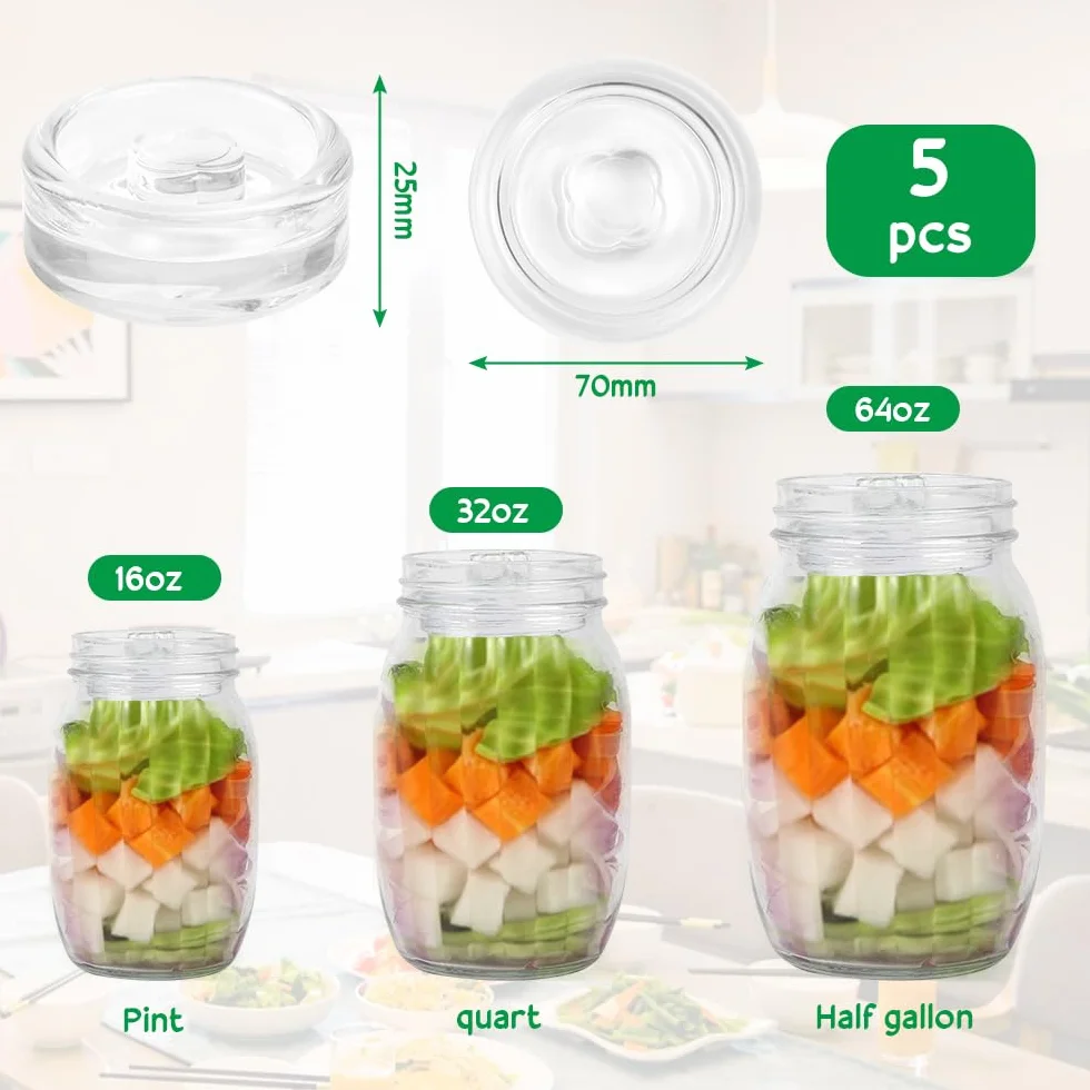 LPAMABA 5 Pesi di Fermentazione Ø 7 cm, Pesi Fermentazione Pesi in Vetro per Barattoli A Bocca Larga, Barattoli per Decapaggio, Crauti, Kimchi 7x2,5 cm (Trasparente)