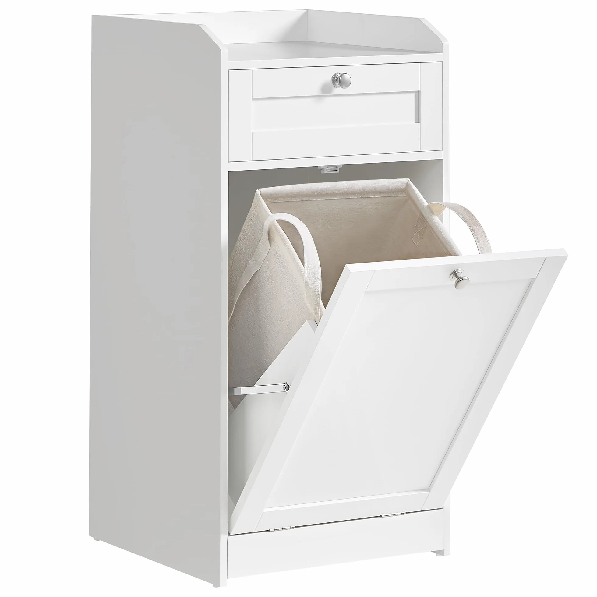 VASAGLE Mobile Portabiancheria per Bagno, Mobiletto Bagno con 1 Cassetto e 1 Cesto Portabiancheria, Sacco Interno Rimovibile con Maniglie, 40 x 40 x 80,2 cm, Bianco Nuvola BBC741W01