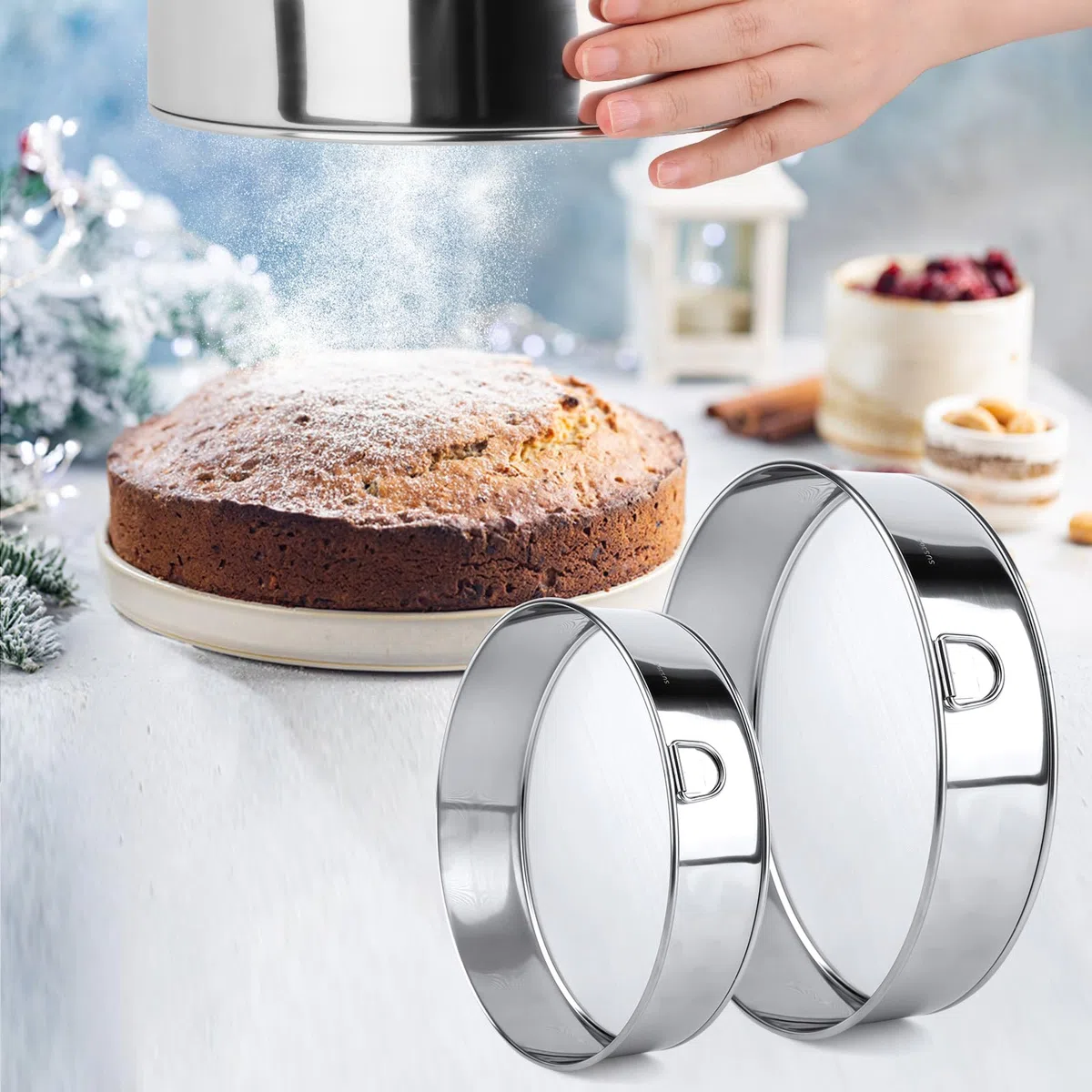 VFANDV Setaccio Farina, 15CM+20CM Rotondo in Acciaio Inossidabile Setaccio Farina, Setaccio da Cucina 60 Maglie Fine Setaccio per Farina Professionale