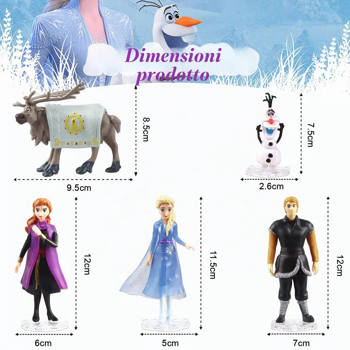 Elsa - Set di 5 Statuette per Decorazione Torta, per Bambini, Ragazze, Compleanni, Feste di Auto