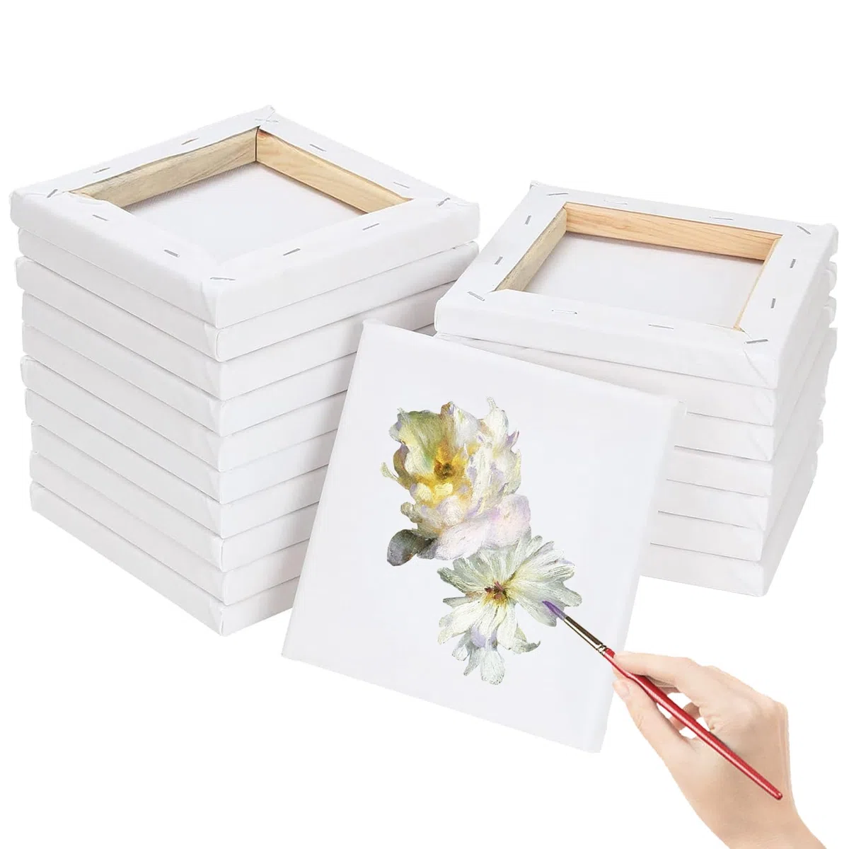 18 Pezzi Mini Tele, Tele Piccole 10x10cm, Tela Pittura Adatto per Pittura Acrilica, Pittura a Olio per Artigianato, Disegno e Pittura (Bianco)