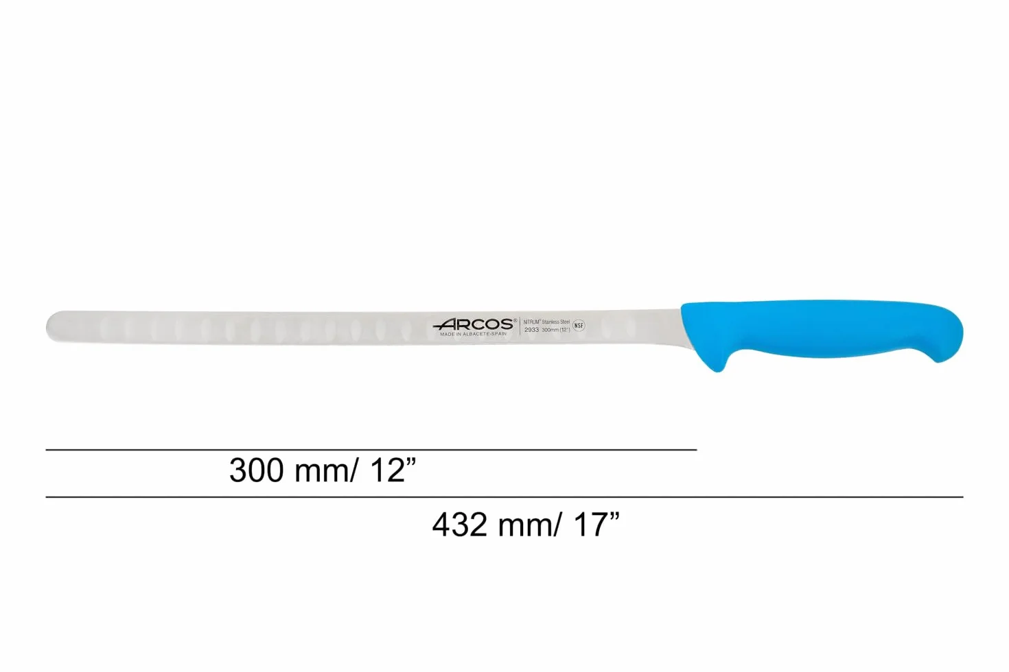 Arcos Coltello per Salmone e Pesce in Acciaio Inossidabile con Lama da 300 mm – Manico Ergonomico in Polipropilene, Serie 2900 – Colore Blu