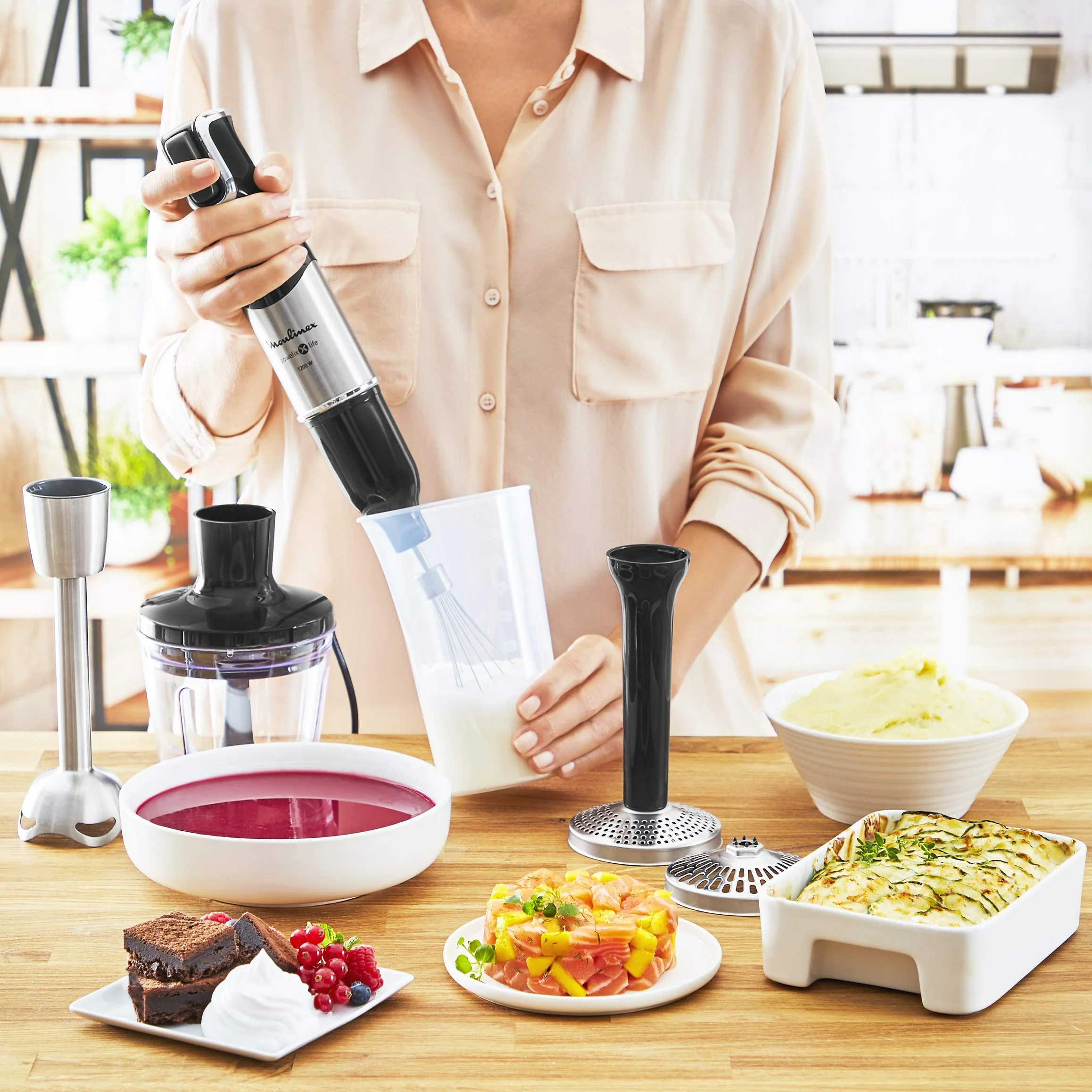 Moulinex DD95HD InfinyForce Pro Powelix Mixer a Immersione, 1200W, Mixer con Tecnologia Powelix, 4 Accessori, Bicchiere 800ml, Tritatutto 500 ml, Frusta e Schiacciapatate, Lame Rivestite in Titanio