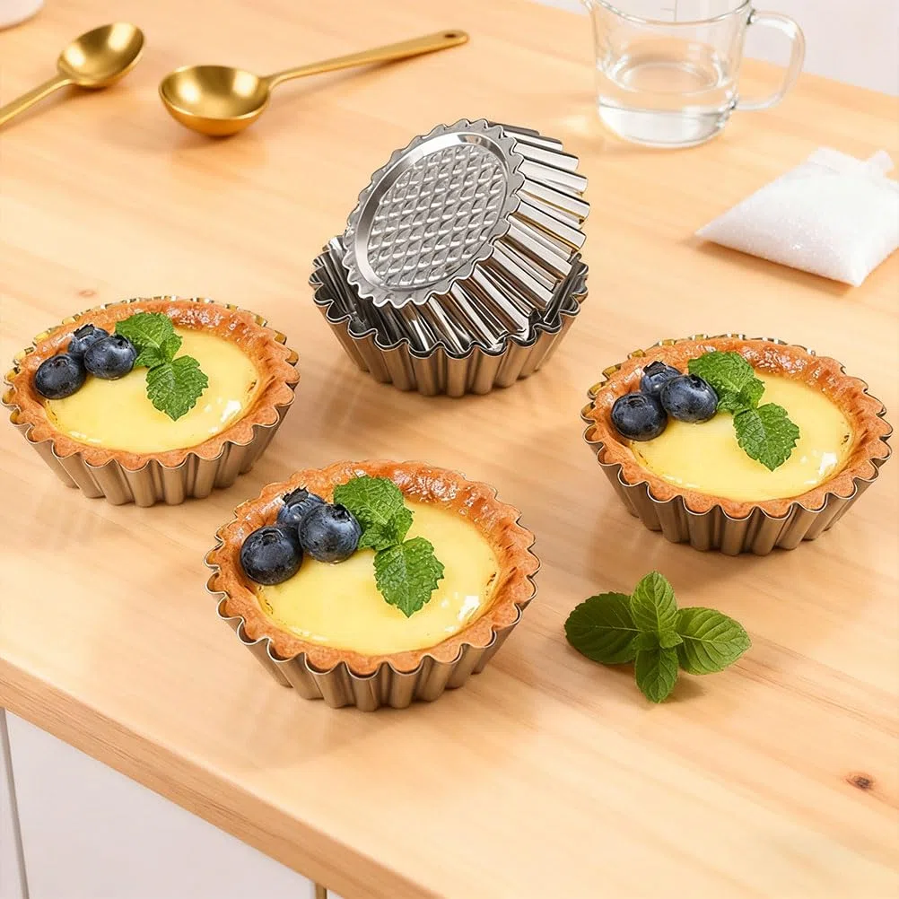 OTYMIOW Stampi di Crostate di Uova 20PCS Pirottini in Acciaio Inox 430 Alimentare, Stampo Torta Cupcake, Stampo Mini per Tortine Antiaderente Formine Muffin, Stampi Budini Formine Crostatine Dessert