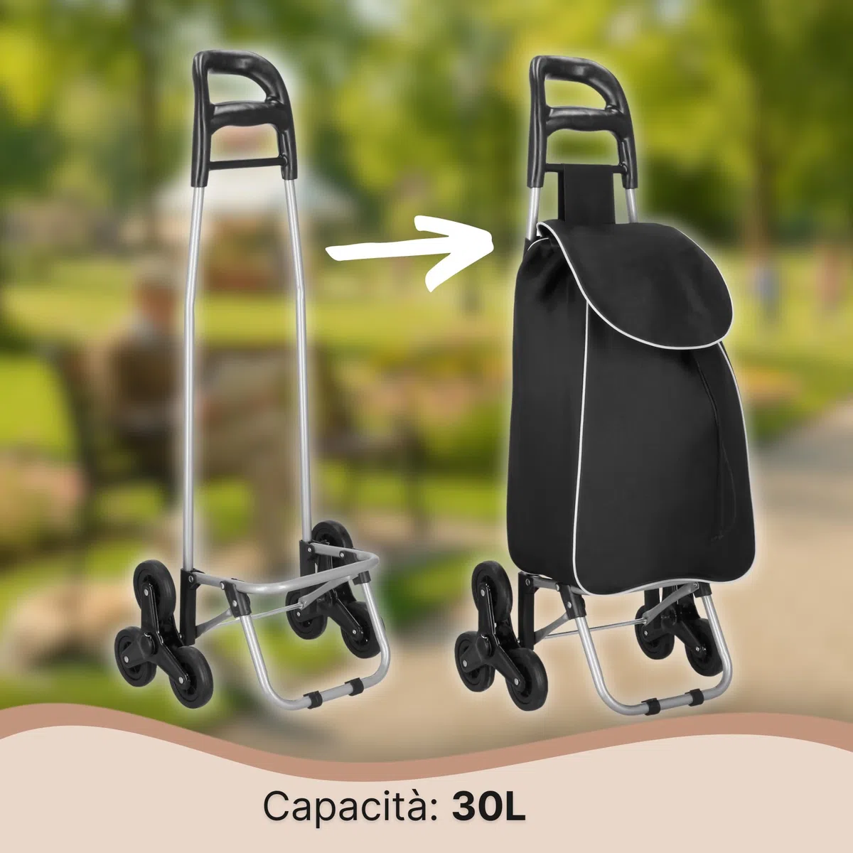 SPRINGOS Trolley per la spesa, 30 litri, borsa rimovibile, carrello per la spesa con scala, ideale per tirare le scale, carico massimo 18 kg
