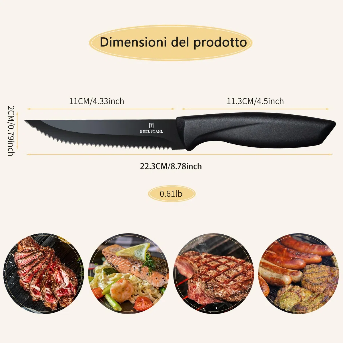 Coltello da cucina professionale, set di 6 coltelli da bistecca, coltello da bistecca in acciaio inox di alta qualità, coltelli da tavola resistenti, utensili da cucina neri
