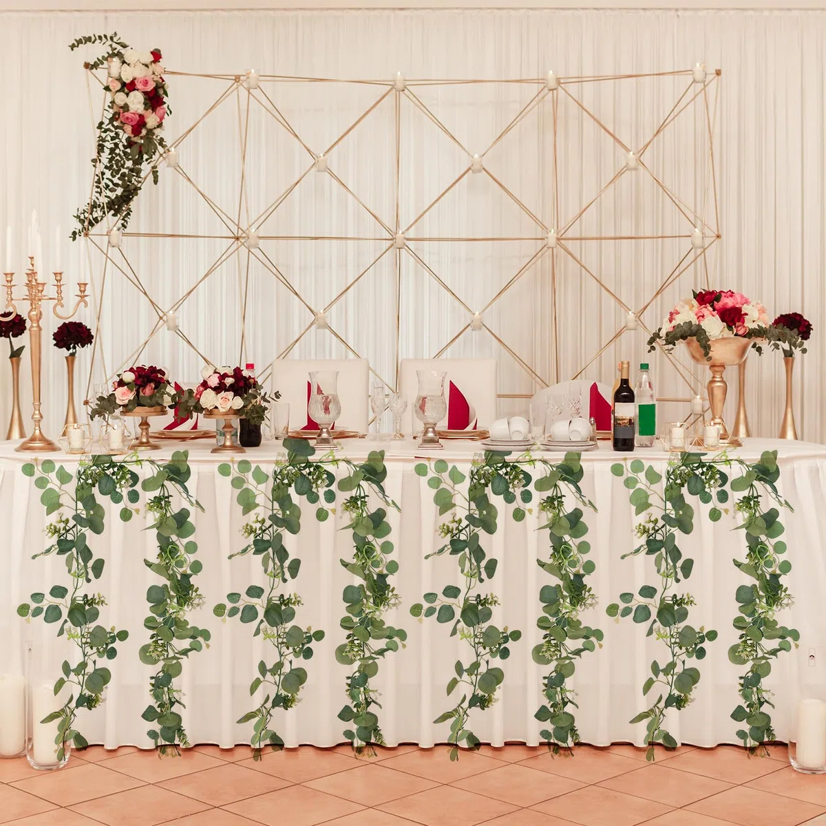 2 Pezzi Ghirlanda Fiori Finti, Ghirlande Artificiali di Eucalipto, Adatto per Decorare Giardini Esterni, Scene di Matrimoni, Tavoli da Pranzo, Grandi Feste, 3.6m