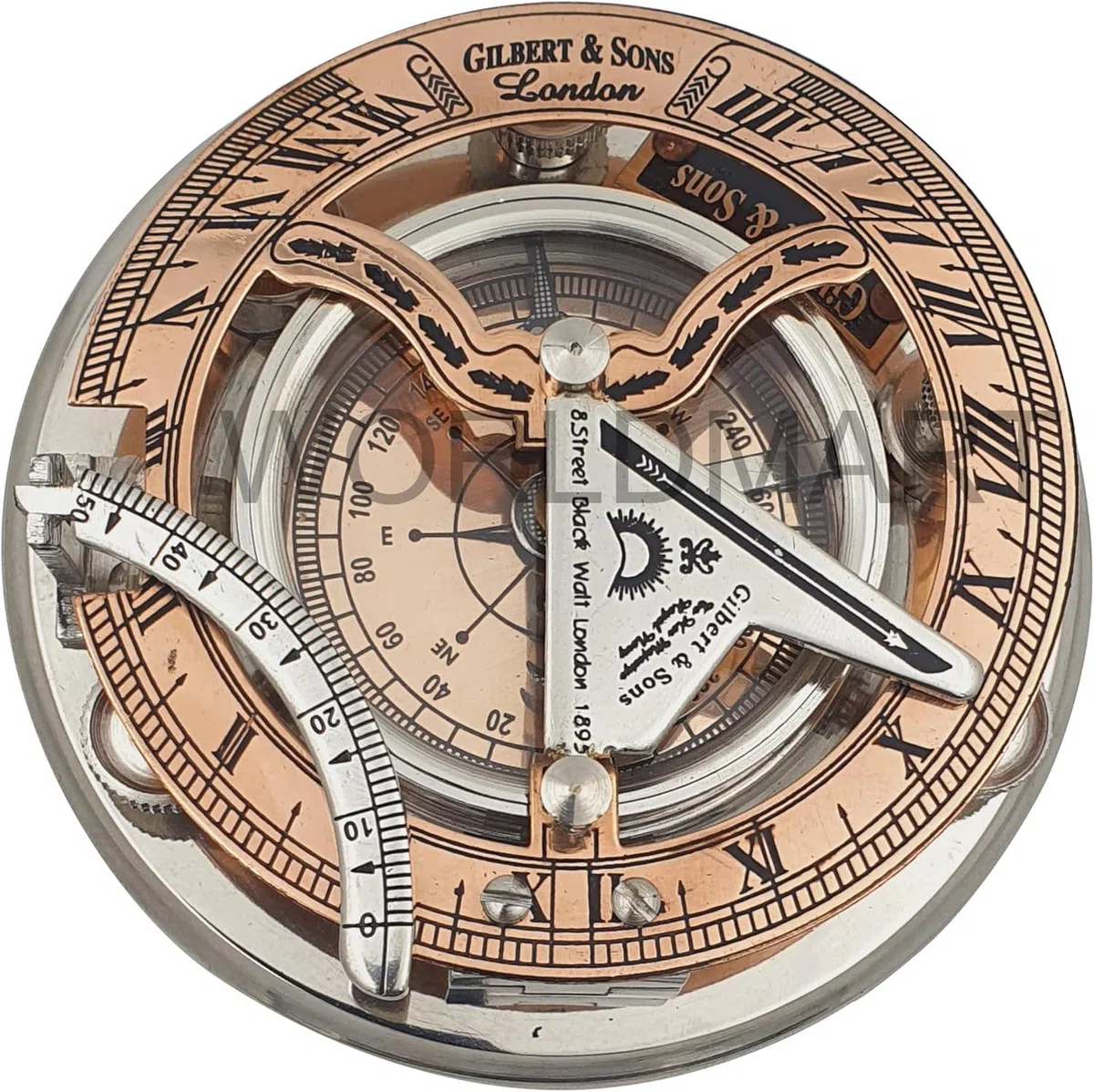 Bussola con meridiana in ottone anticato e rame, orologio con meridiana in scatola regalo, replica orologio da sole, orologio con bussola e meridiana, regalo per lui o per lei