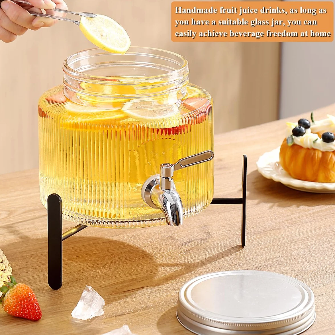 Distributore di bevande per frigorifero da 2,5L, ReaNea distributore di bevande in vetro con rubinetto in acciaio inossidabile resistente, rubinetto, barattolo di succo con coperchio