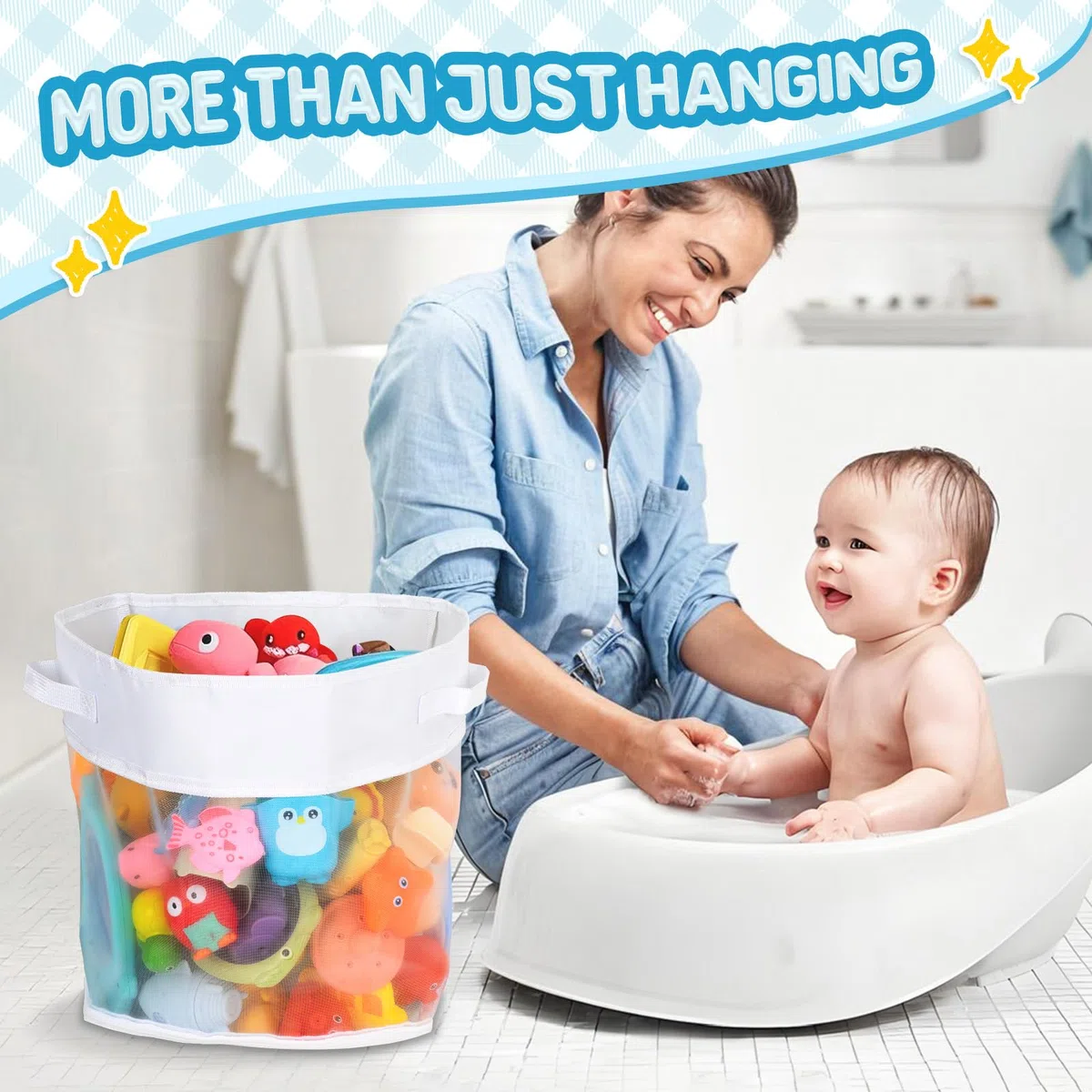 Organizzatore Giocattoli Bagno, Bagnetto Organizzatore Borsa del Giocattolo del Bagno del Bambino Rete Giocattoli per Vasca con 2 Autoadesivi Ganci e Spugna da Bagno