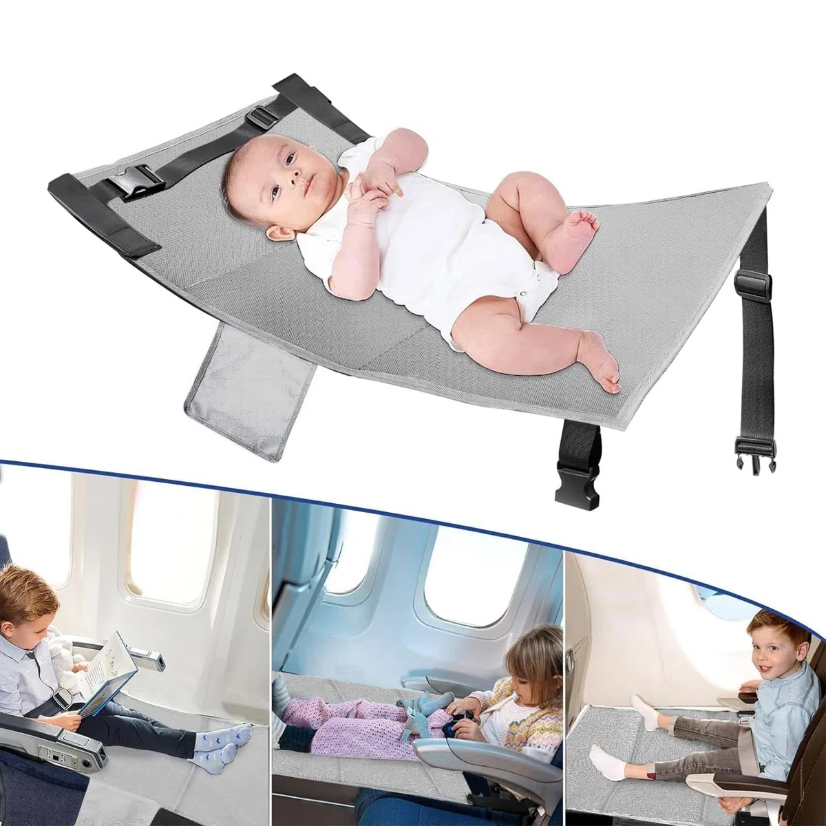 Poggiapiedi aereo per bambini, lettino da viaggio, pieghevole, Airplane Footrest for Kids, allungamento del sedile, per viaggi in volo a breve distanza