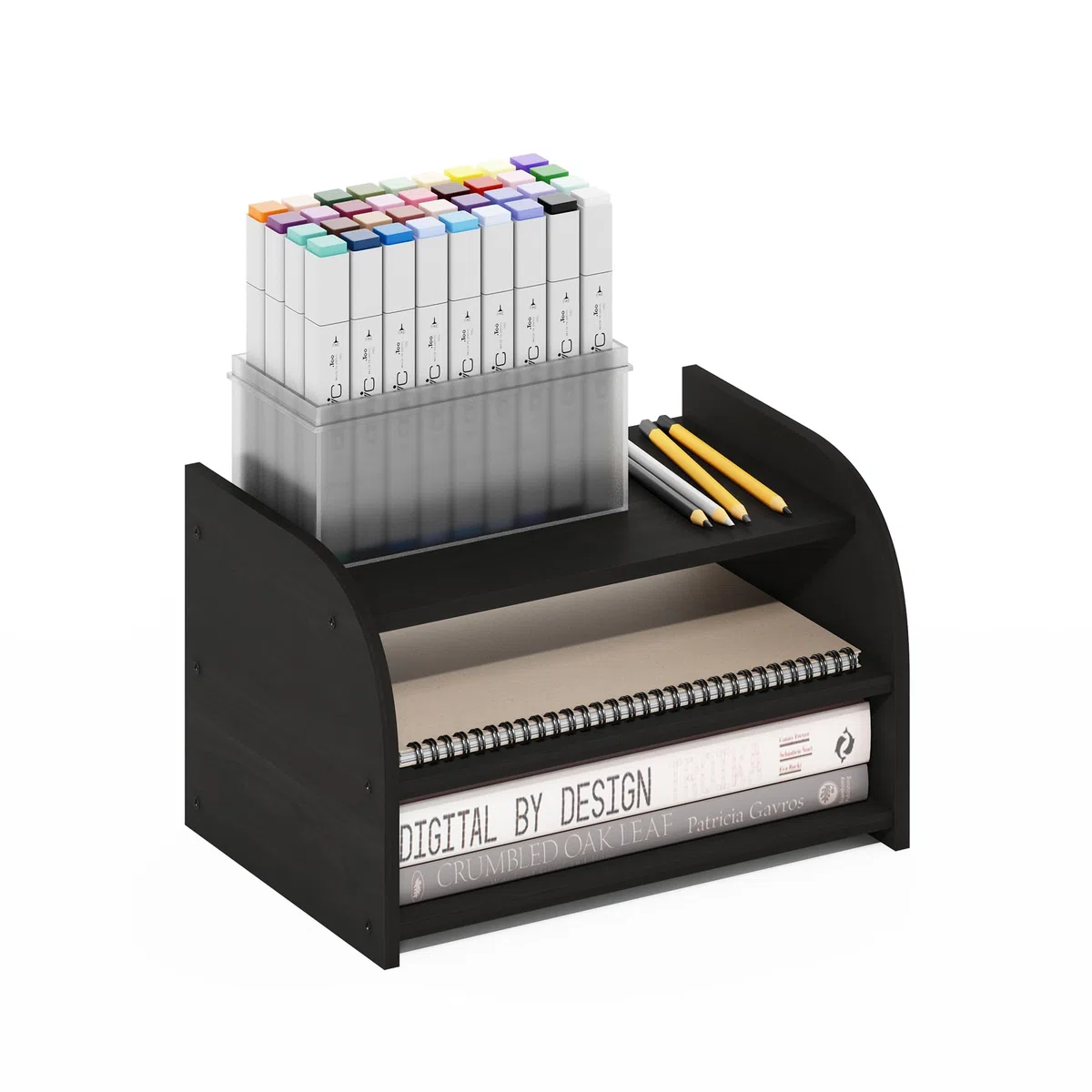 Furinno CLASSIC Organizzatori e Accessori da Scrivania, Rialzo Monitor a 3 Livelli, Organizzazione da Ufficio, Mensola Libreria, Accessori da Scrivania per Ufficio, Espresso