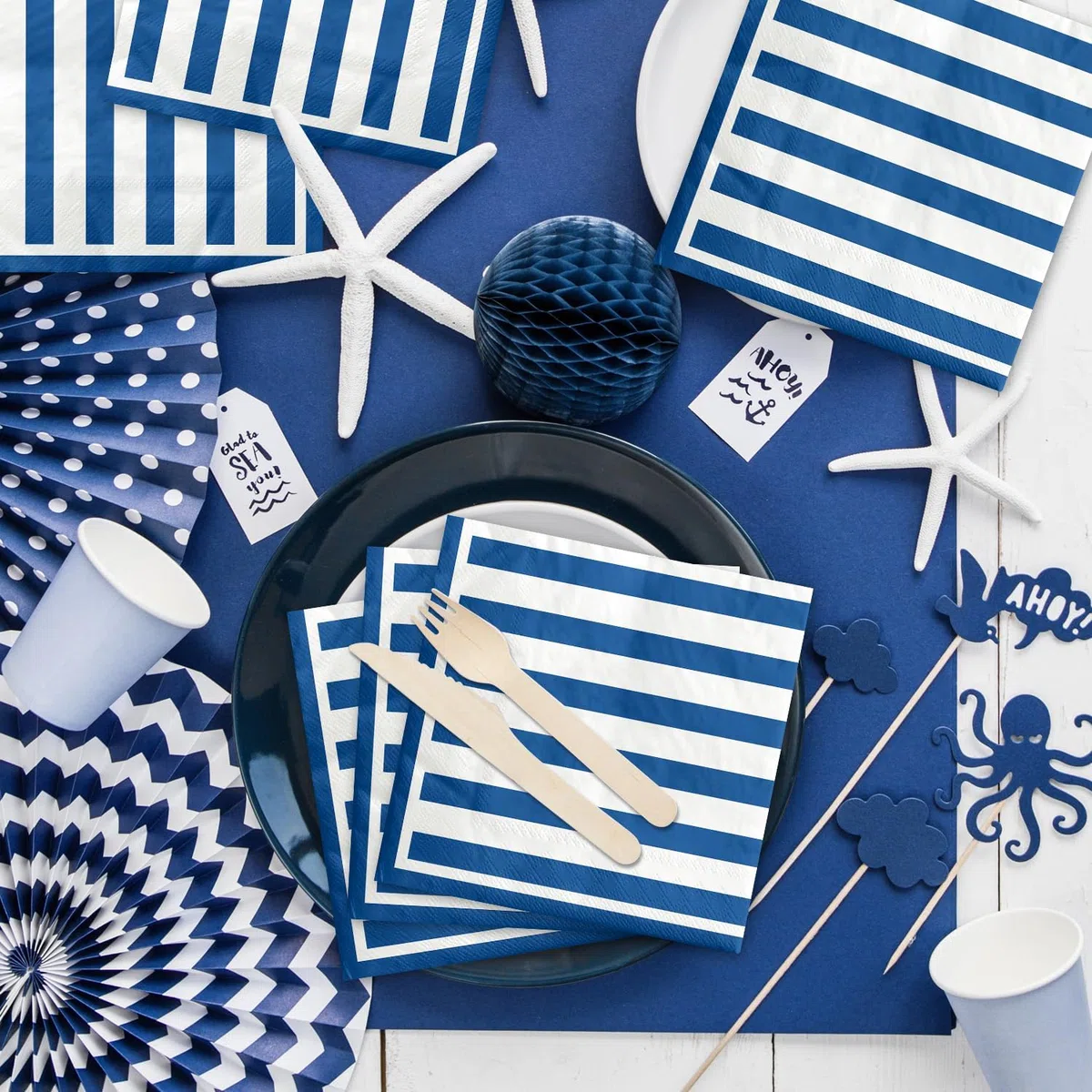 100 Tovaglioli Di Carta A Righe Blu E Bianche, Blu Navy E Bianco, Per Cocktail, Bevande, Pranzo, Per Ragazzi, Uomini, Compleanni, Matrimoni, Baby Shower