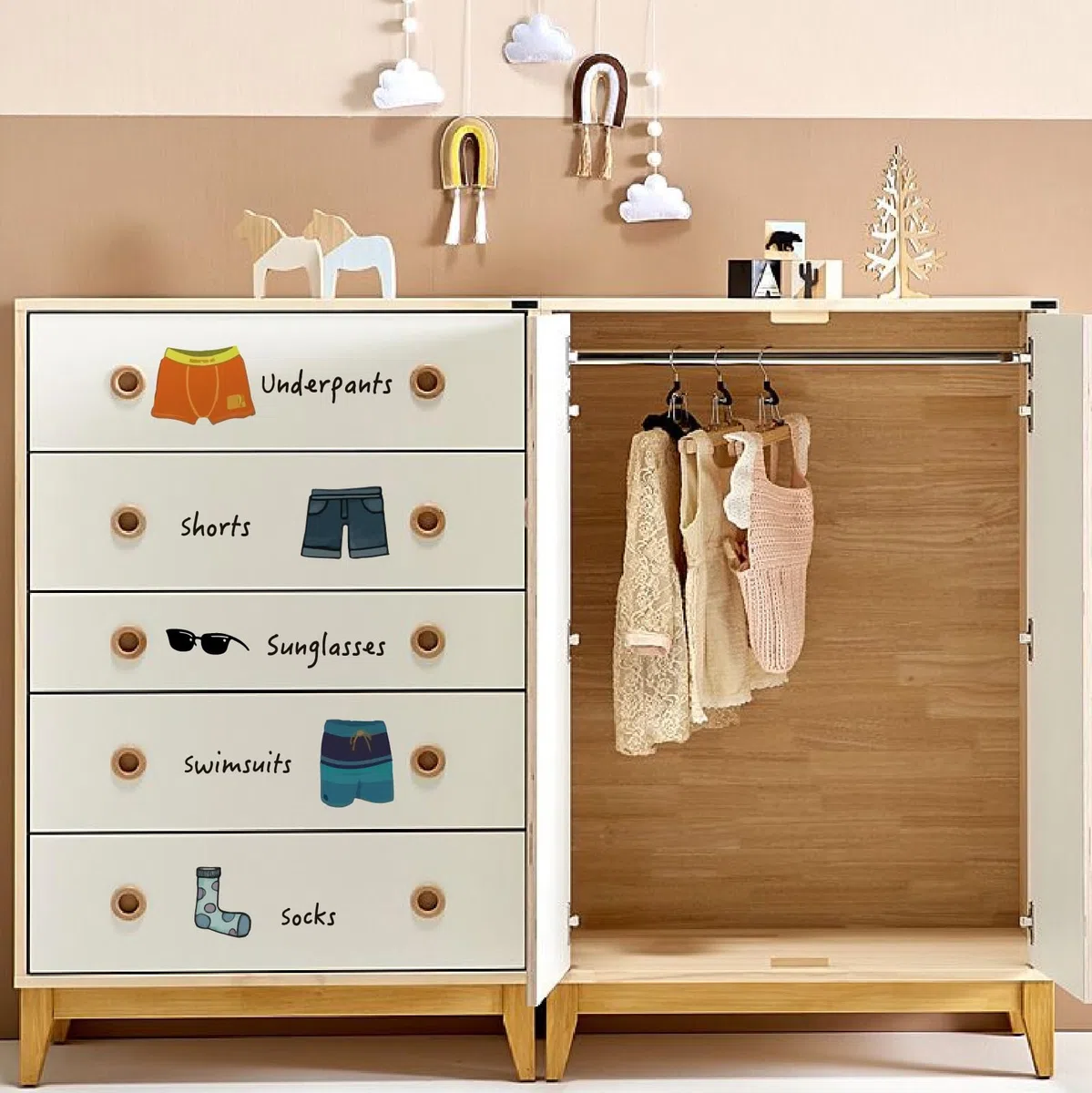 4 Pezzi 4 Stili Adesivi per Cassettiera Abbigliamento Adesivi per Armadio in PVC Autoadesivi Etichette di Classificazione per La Conservazione dei Vestiti per Cassetti Organizzatore