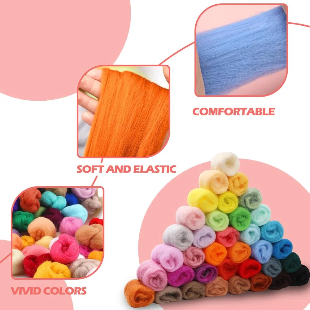 YNNHUDEEP Lana merino di alta qualità, 36 colori, per infeltrimento umido e feltro secco, 108 g, lana da fiaba con fibre naturali, set iniziale per lavori a maglia