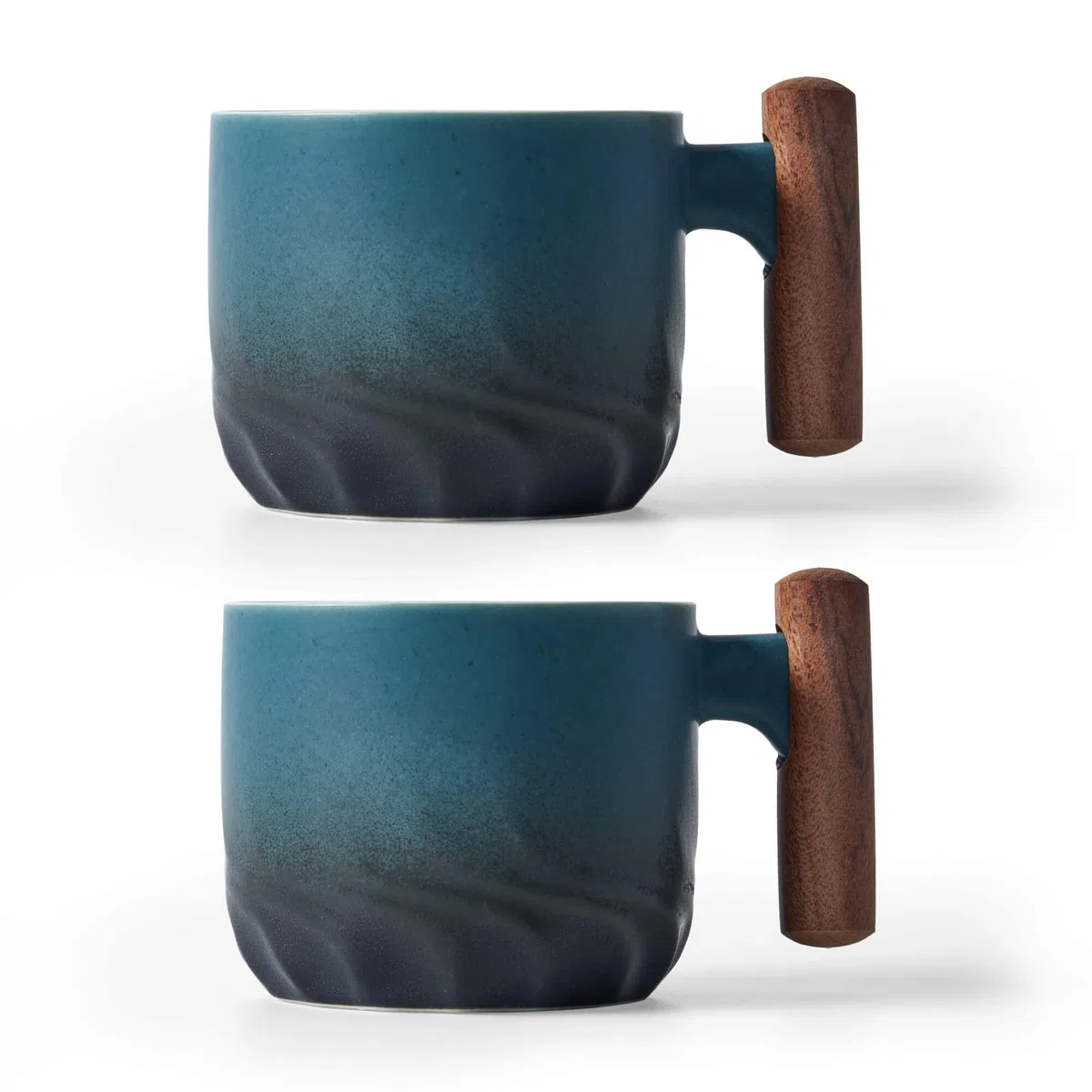 Tazze in ceramica per espresso con manico in legno Tazze per espresso shot Tazze da tè in ceramica Tazze da caffè Demitasse in porcellana per caffè o tè, 60ml (blu, 2)