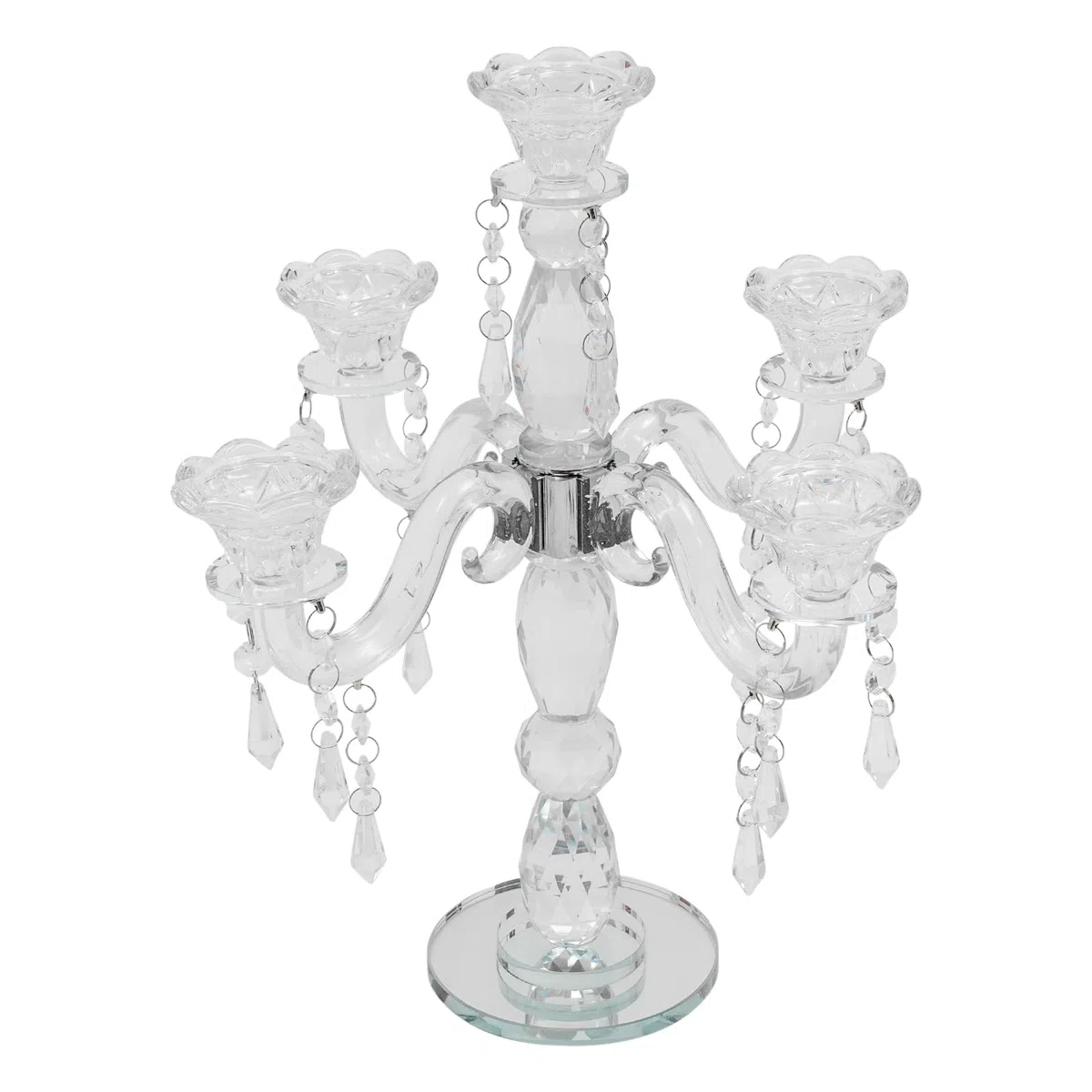 Candelabro a 5 braccia, argento con cristalli, 25 x 35,5 cm, in metallo, per Halloween, matrimoni, feste, cene, anniversari, celebrazioni ed eventi formali