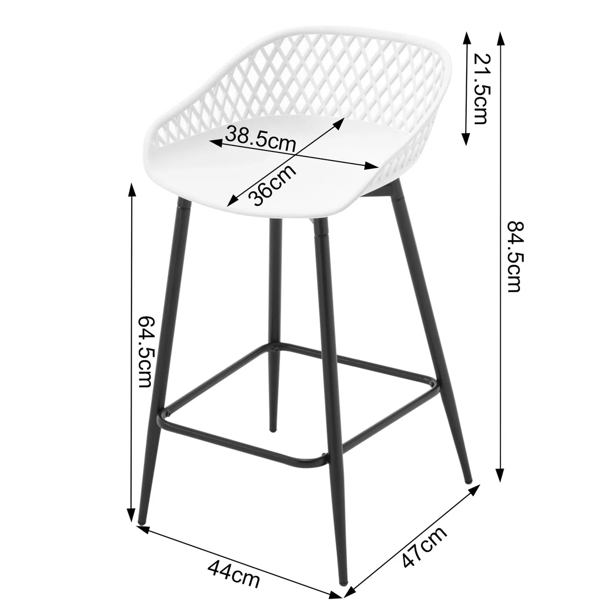 WOLTU Sgabelli da Bar Set di 4, Sgabello Cucina Esterno 64.5cm con Poggiapiedi e Schienale, per Isola Cucina, Colazione, Seduta in Plastica, Bianco
