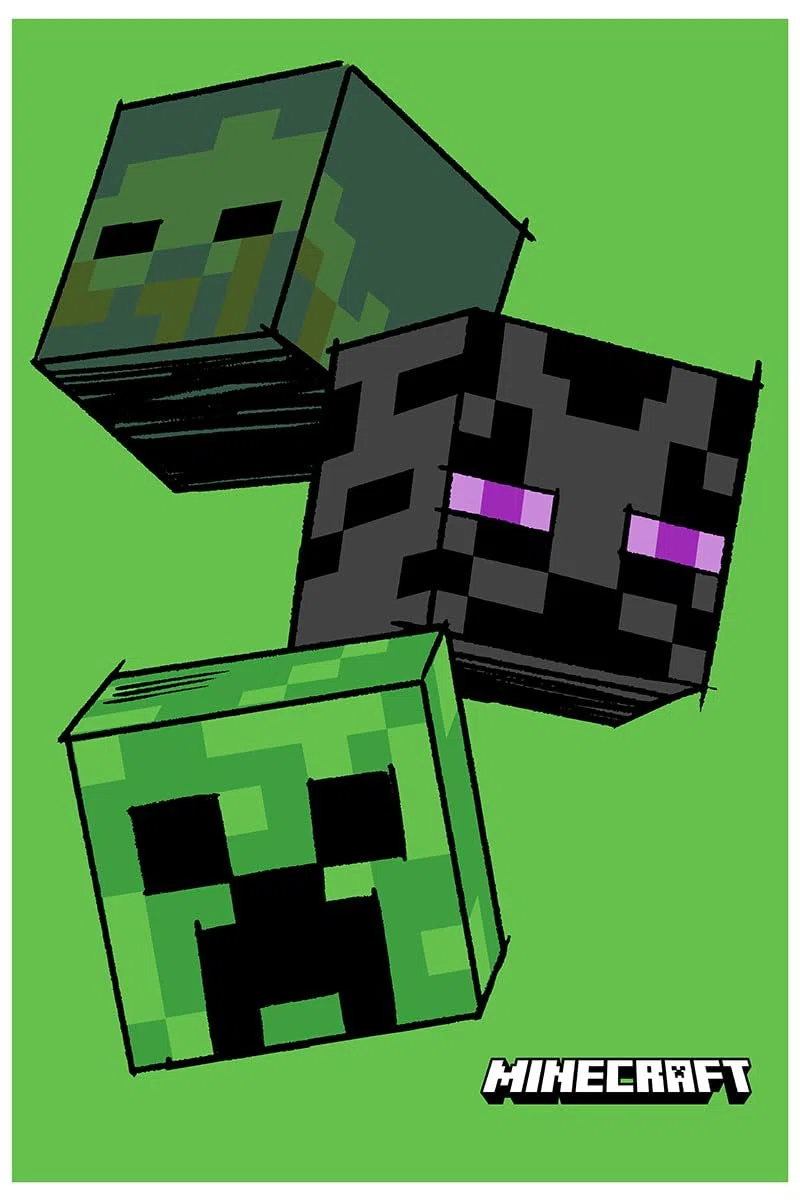 Jerry Fabrics Minecraft - Coperta in pile per bambini Creeper Zombie Enderman, 100% poliestere, 100 x 150 cm, colore: Verde