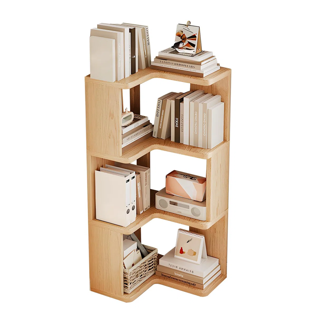 3 livelli Libreria Angolare, Libreria d'angolo, Legno libreria a L, Libreria da Parete, Risparmia Spazio, Scaffale Angolare per soggiorno, camera da letto, ufficio, studio, Colore del Legno
