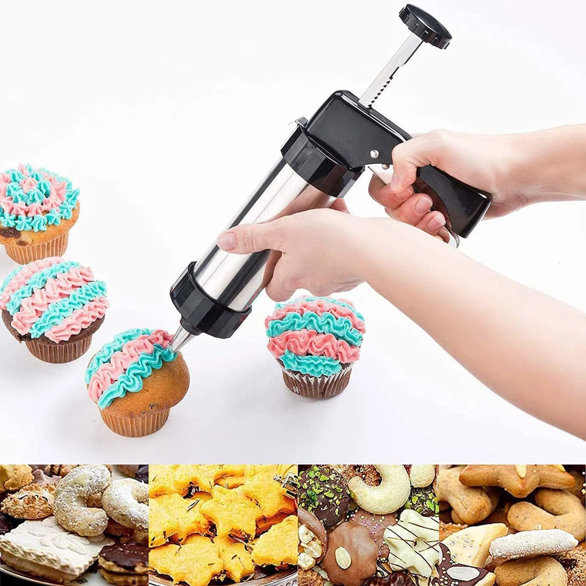 Presse per Biscotti, Sparabiscotti,Siringa Per Dolci Con Macchina per Biscotti Professionale Pistola Sparabiscotti con 13 Dischi per Biscotti, 8 Ugelli Siringa per Dolci in Acciaio per Realizzare