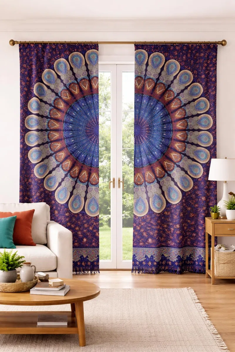 Telo Copritutto Mandala 210x240 cm, Copridivano 3 Posti Boho Indiano in Cotone, Multiuso per Mare, Picnic, Arazzo da Parete, Casa e Viaggio