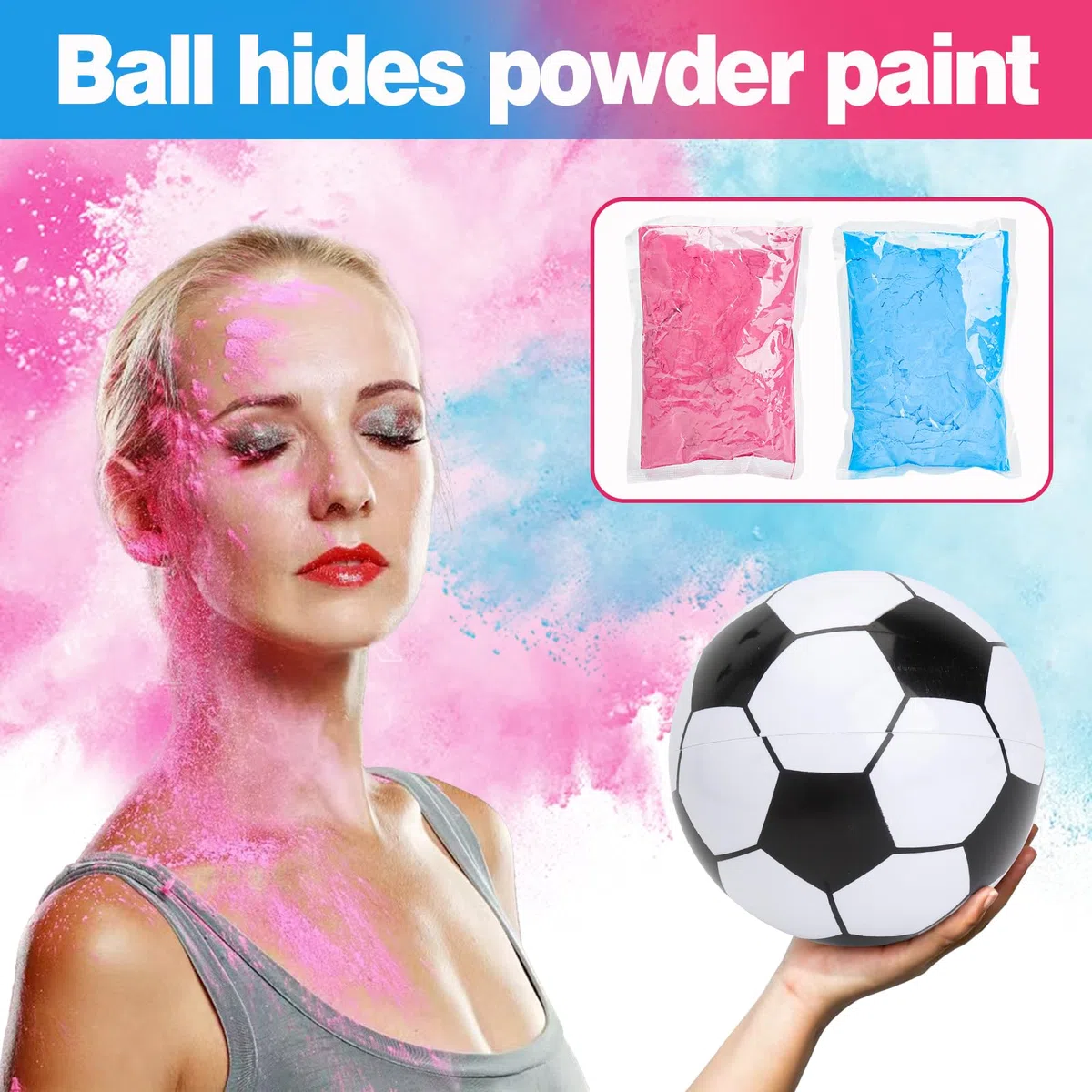 Pallone Gender Reveal 12 cm – Con polvere commestibile blu o rossa – Kit completo con 6 adesivi neri – Effetto spettacolare per foto e video, perfetto per Gender Reveal Party con fumogeni colorati