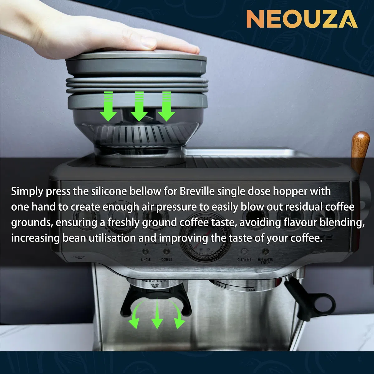 NEOUZA Tramoggia monodose in silicone per espresso compatibile con Sage Barista Express, soffietto per macinacaffè